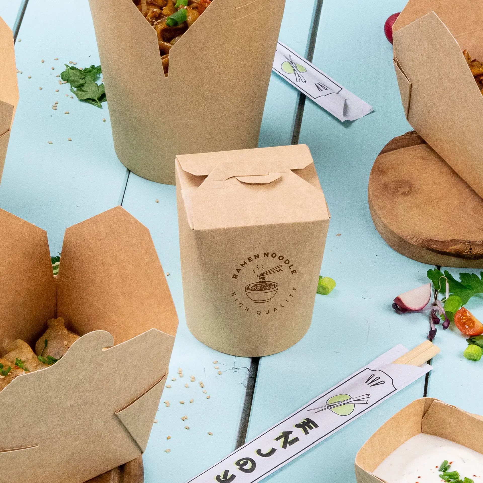 Boîtes à pâtes personnalisées, 400 ml, brun, revêtement PLA