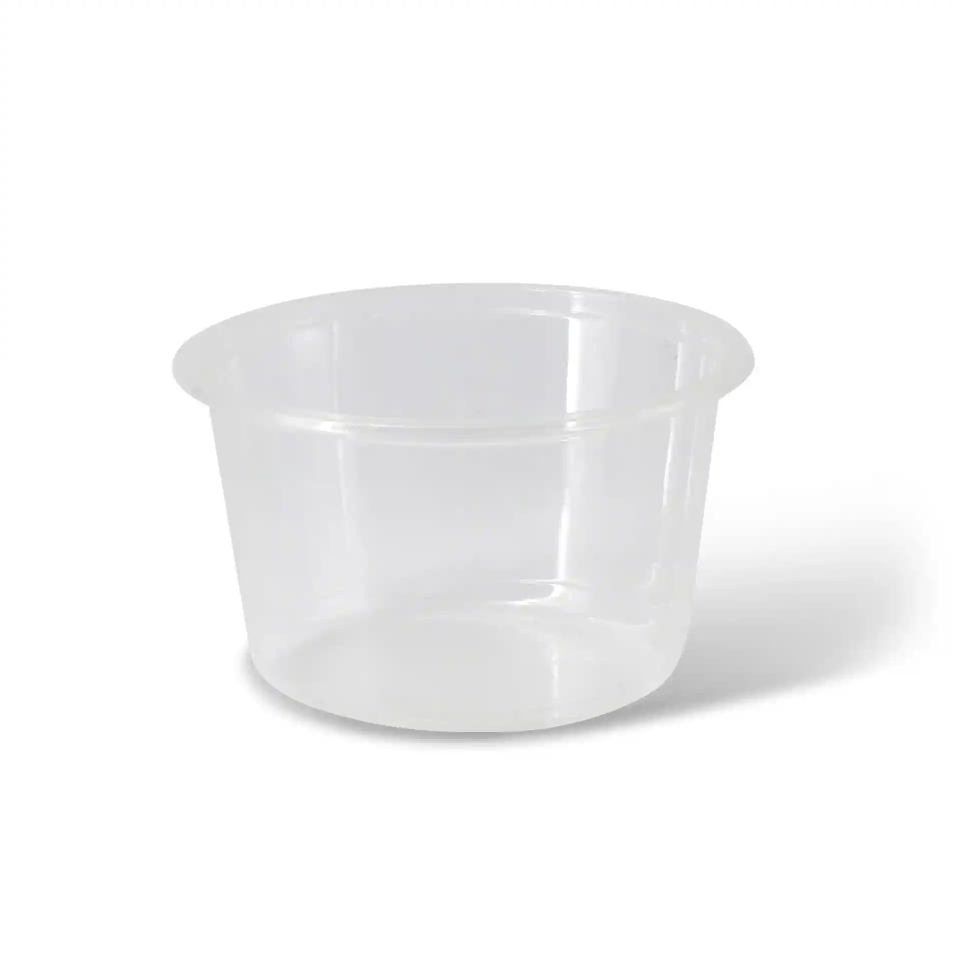 Conteneur rond transparent de 500 ml de capacité et de 121 mm de diamètre.