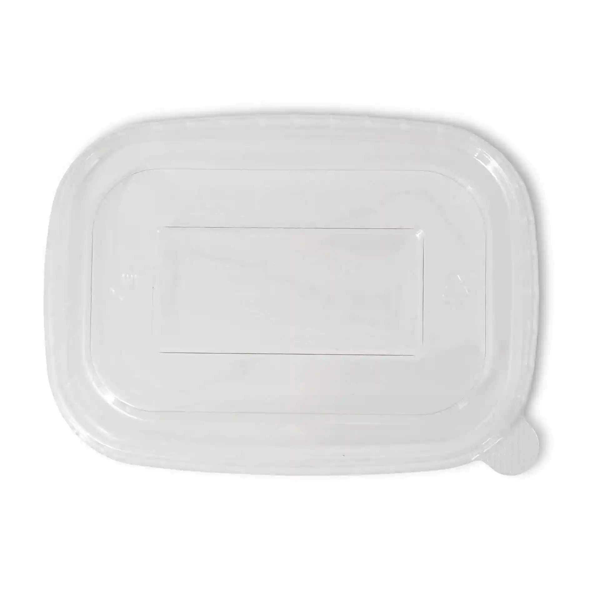 Couvercle rectangulaire transparent en rPET mesurant 17,5 x 12,5 cm avec une hauteur de 1 cm.