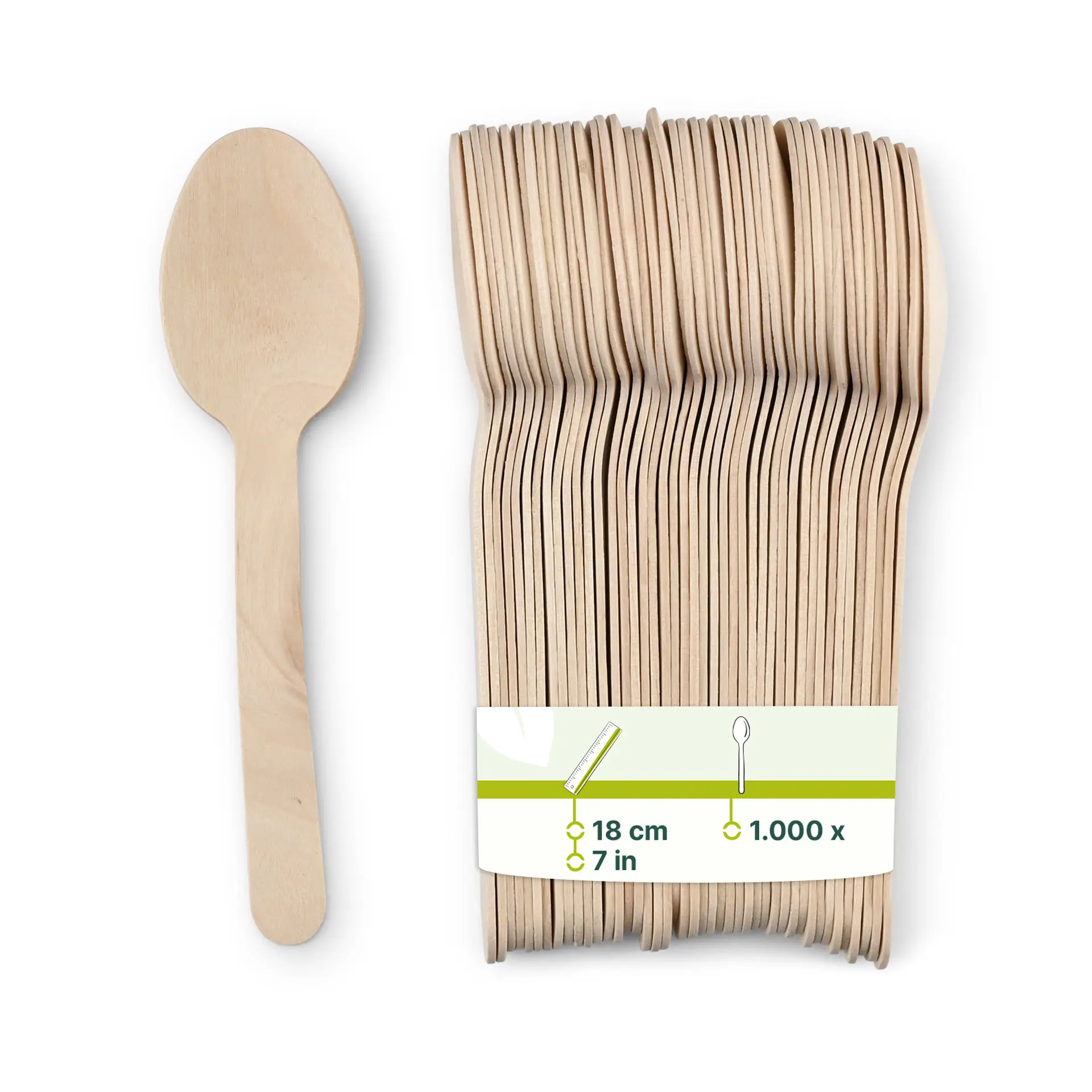 Cuillères en bois dans un pack, 18 cm de long, en bois brun avec une finition bio-revêtue.