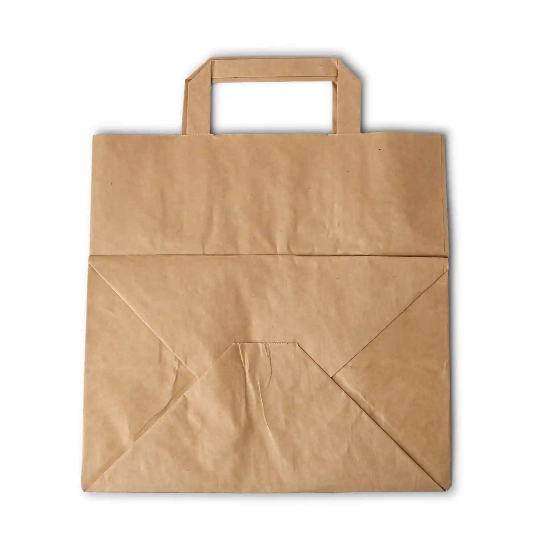 Sac en papier kraft marron de forme rectangulaire avec deux poignées supérieures, mesurant 26 x 17 x 25 cm.
