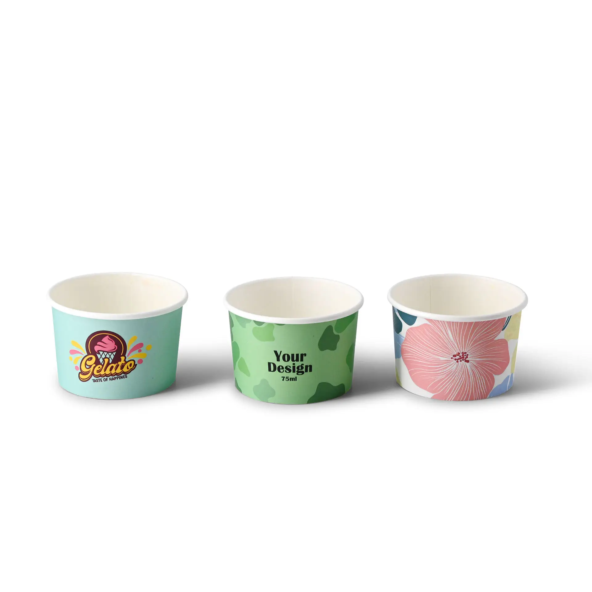 Pots à glace personnalisés 75 ml / 3 oz, blanc, revêtement PLA