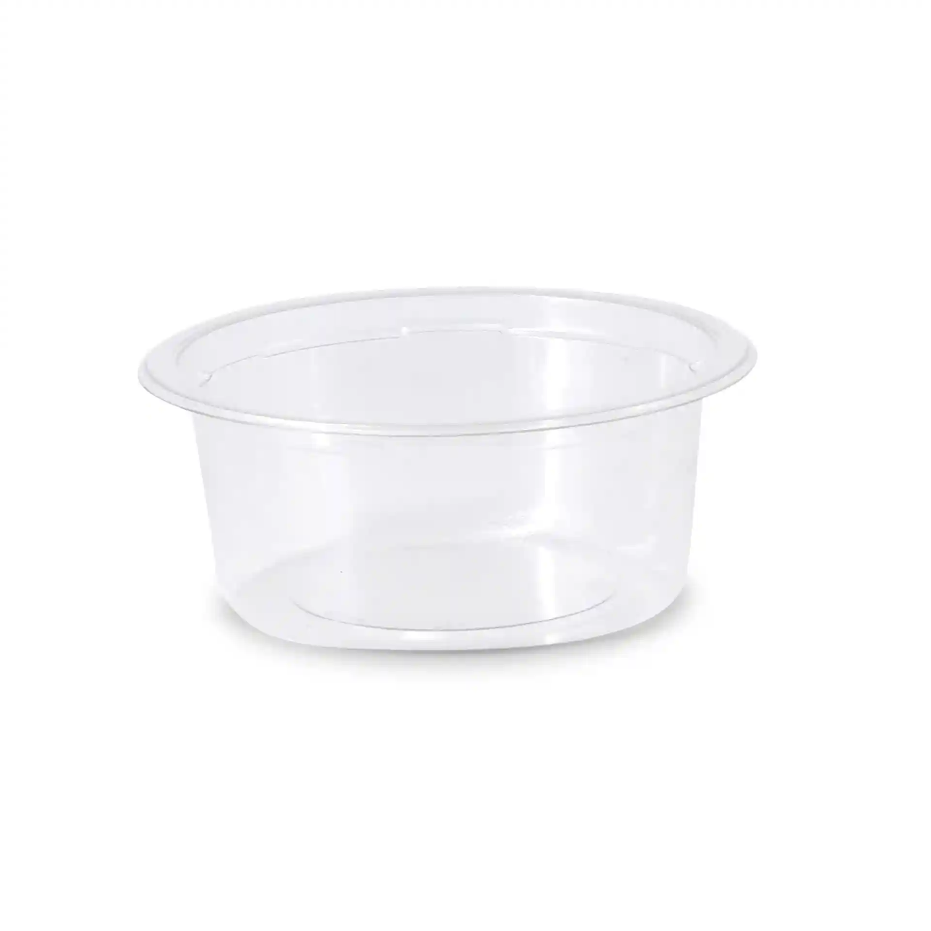 Pot de deli rond transparent d'un diamètre de 123 mm et d'une hauteur de 60 mm, en matériau rPET.