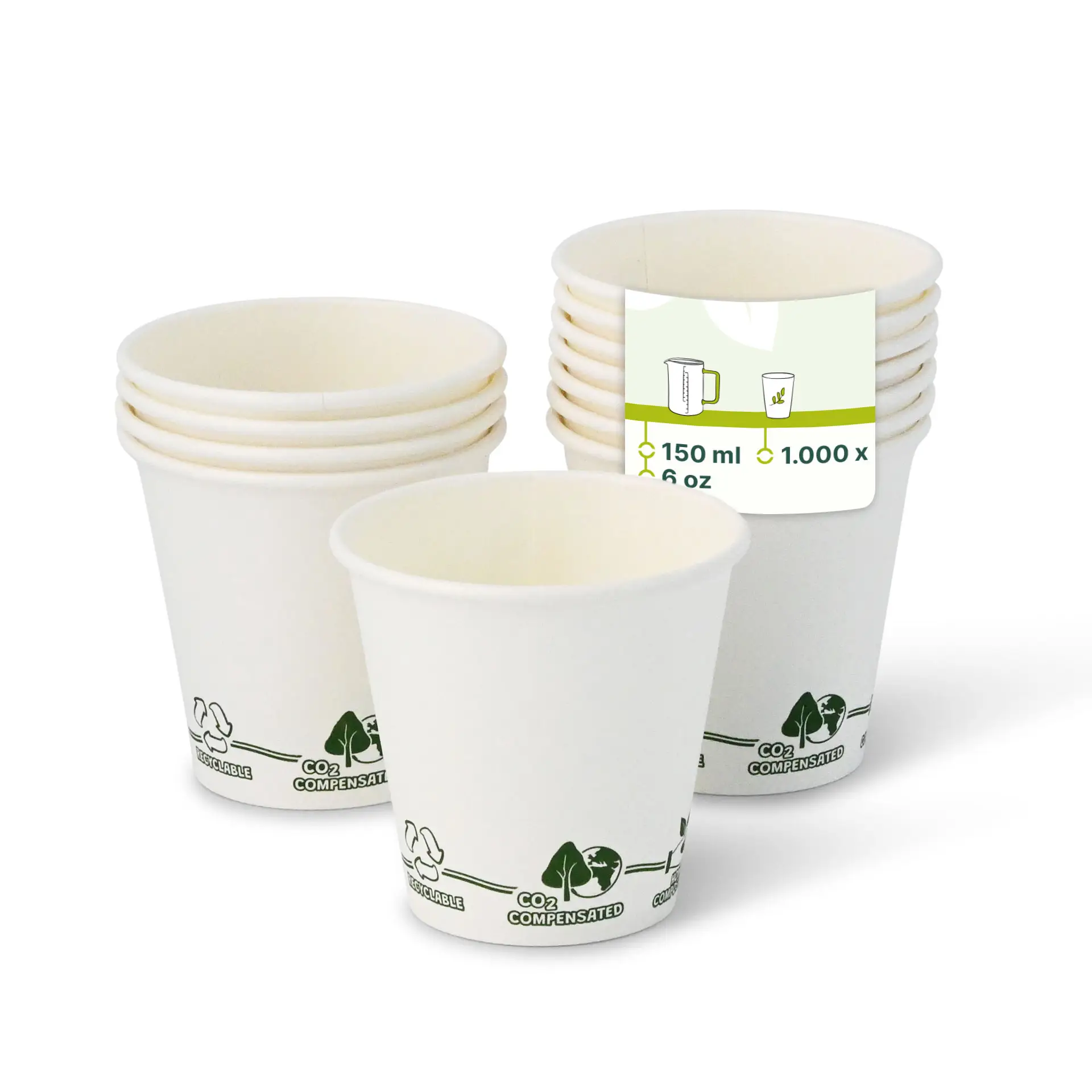 Gobelet en carton blanc, logos EcoUp©, 15 cl / 6 oz, Ø 80 mm