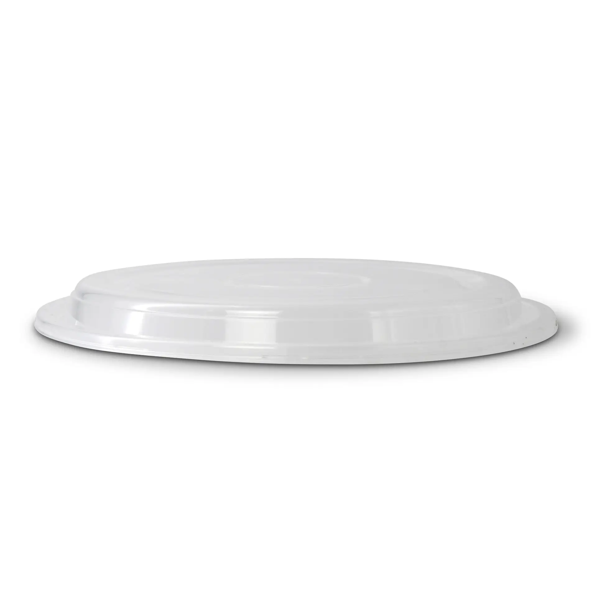 Couvercle rond transparent réutilisable en polypropylène ; conçu pour les plats chauds et froids, compatible micro-ondes et lave-vaisselle.