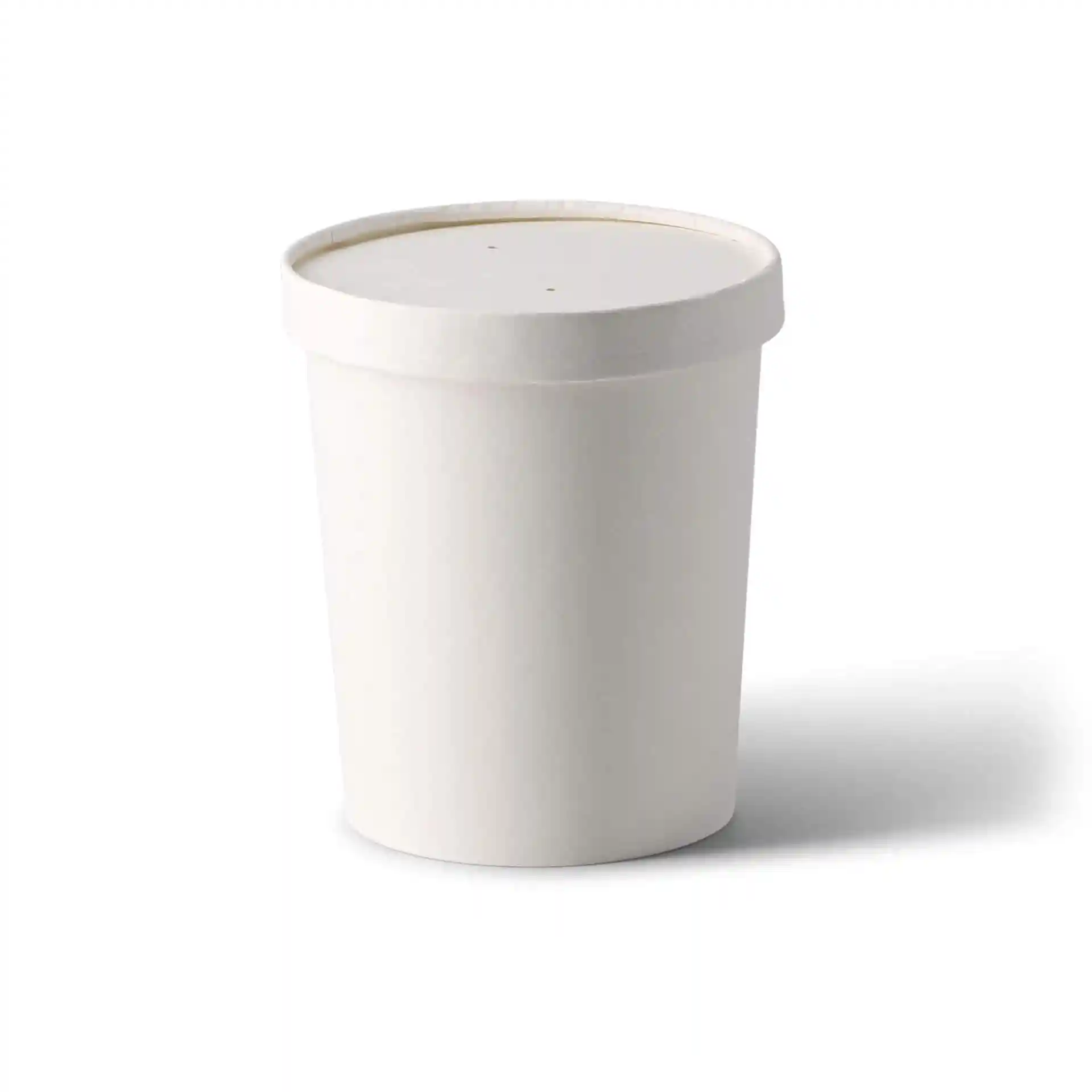 Gobelet en carton blanc pour soupe, forme ronde avec couvercle, capacité de 32 oz, diamètre de 115 mm, hauteur de 130 mm.