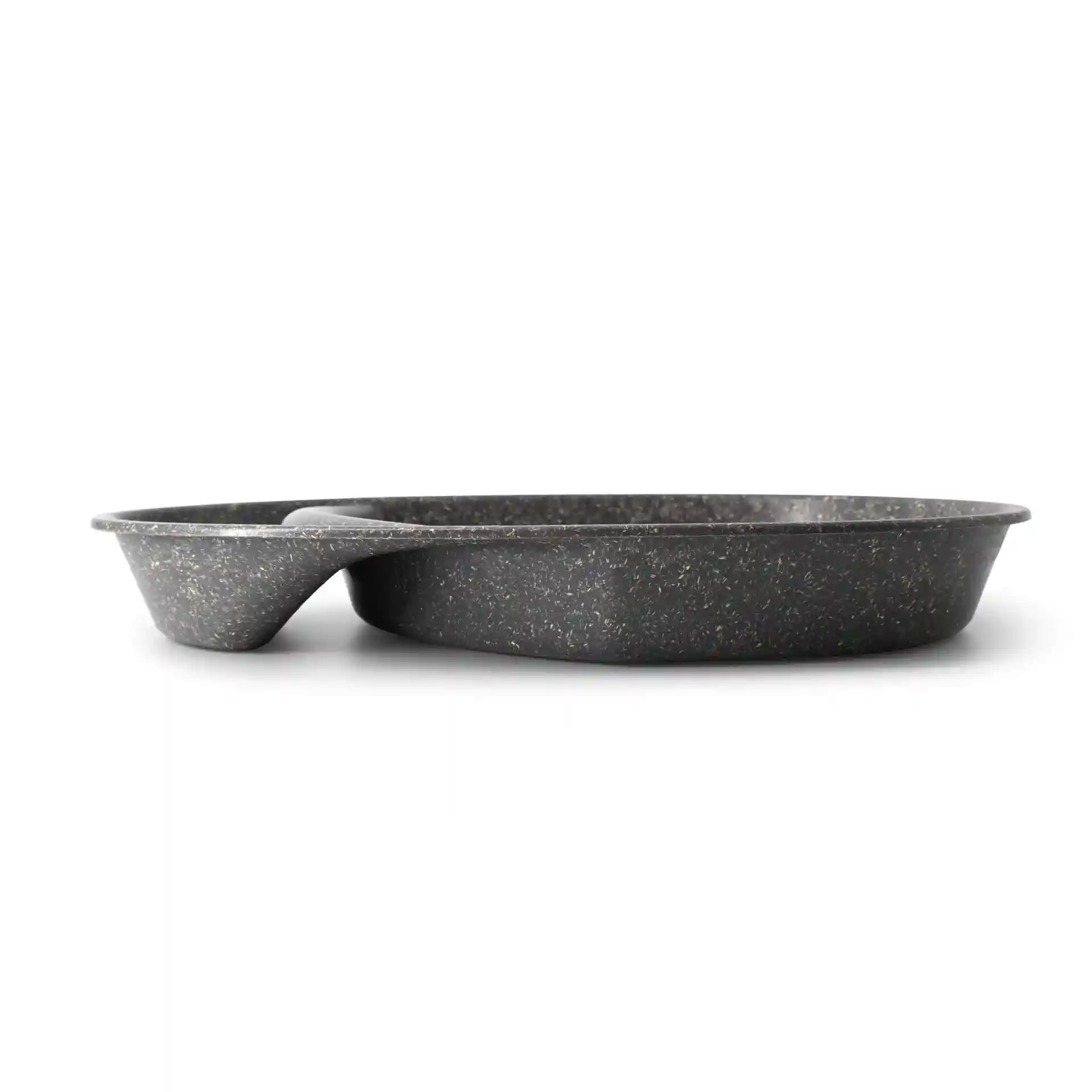 Assiette divisée réutilisable avec deux compartiments, couleur grise, mesurant 27,5 × 20 × 3,5 cm.