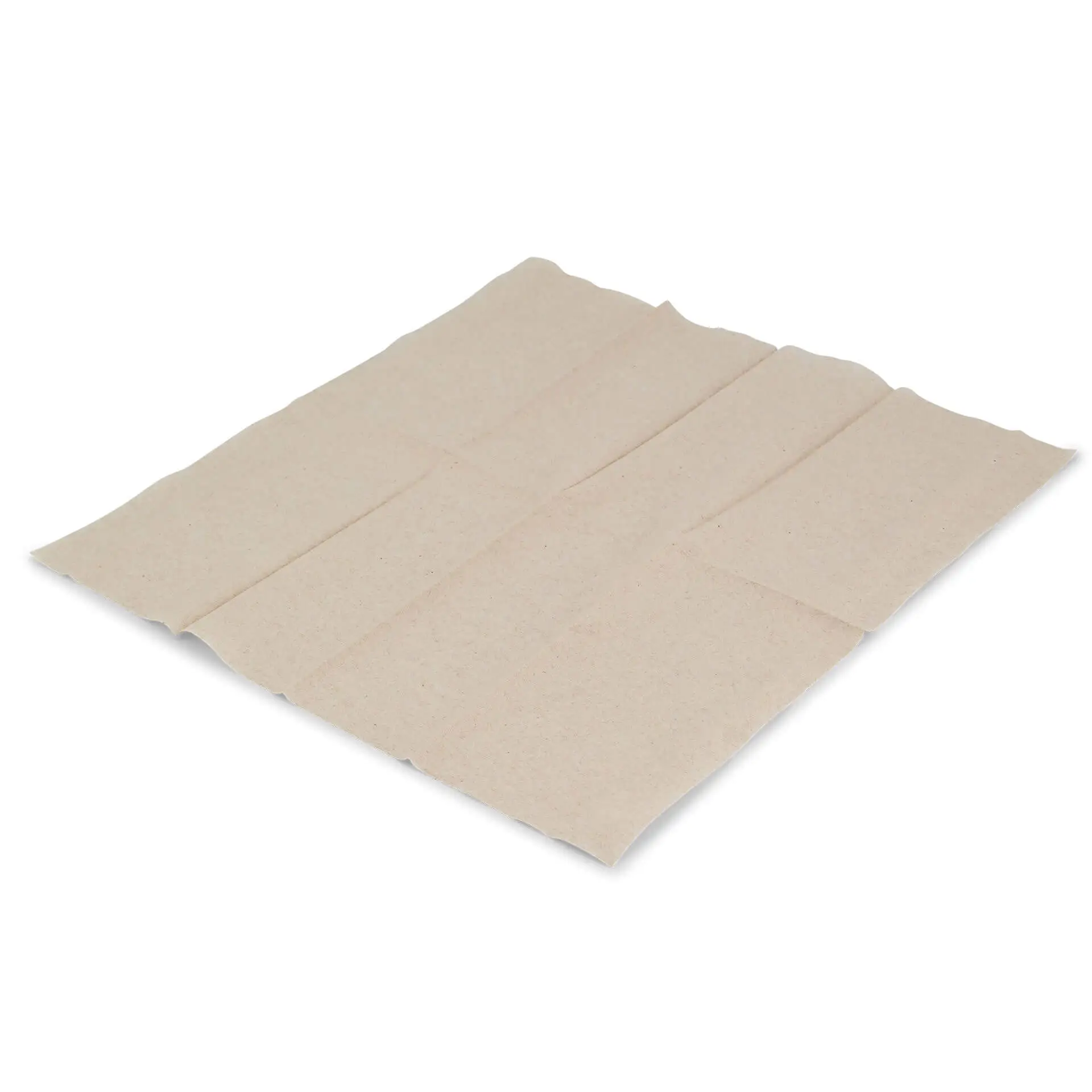 Serviette en papier non blanchie, forme rectangulaire, 33 x 33 cm, 1 épaisseur, avec des lignes de pli visibles.