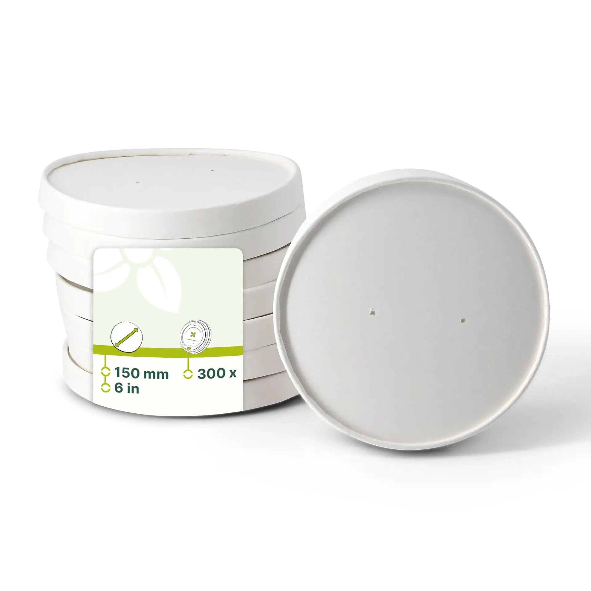 Couvercle en carton avec membrane (revêtu de PE) Ø 150 mm, blanc, rond (pour bol en carton kraft)