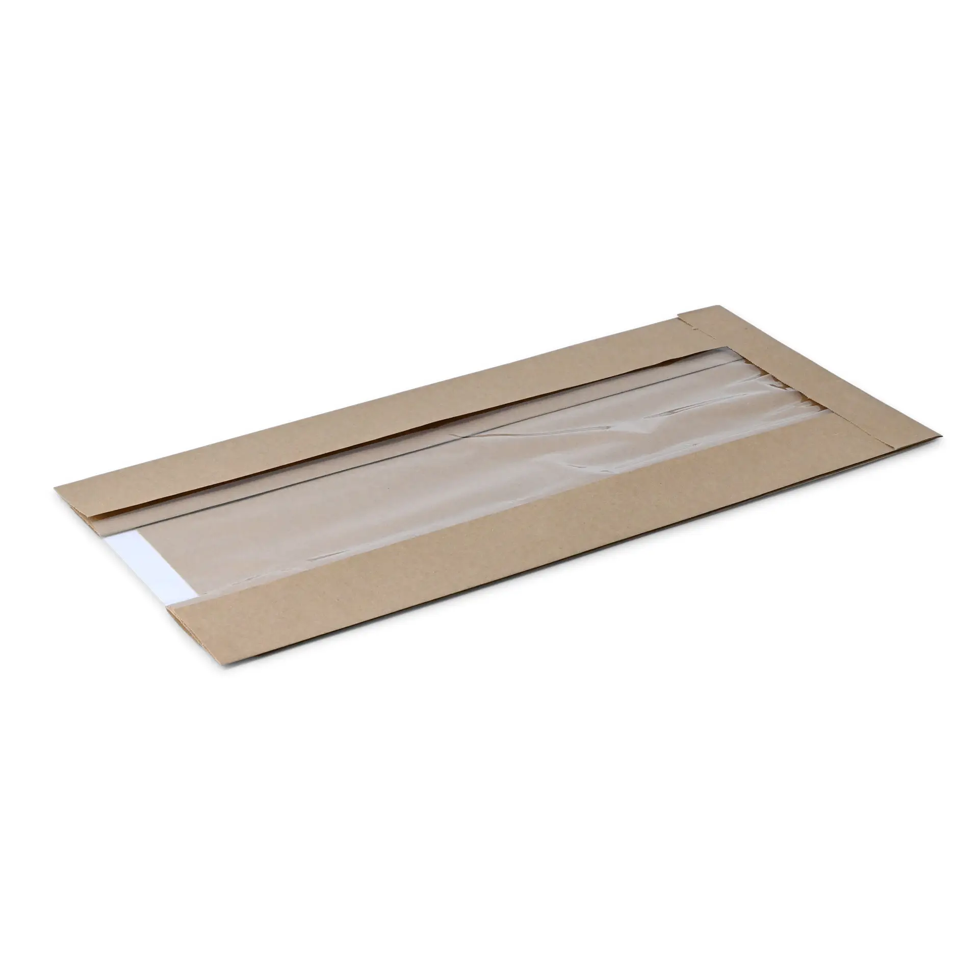 Płaska torba papierowa z okienkiem L, 20 x 11 x 41 cm, brązowa