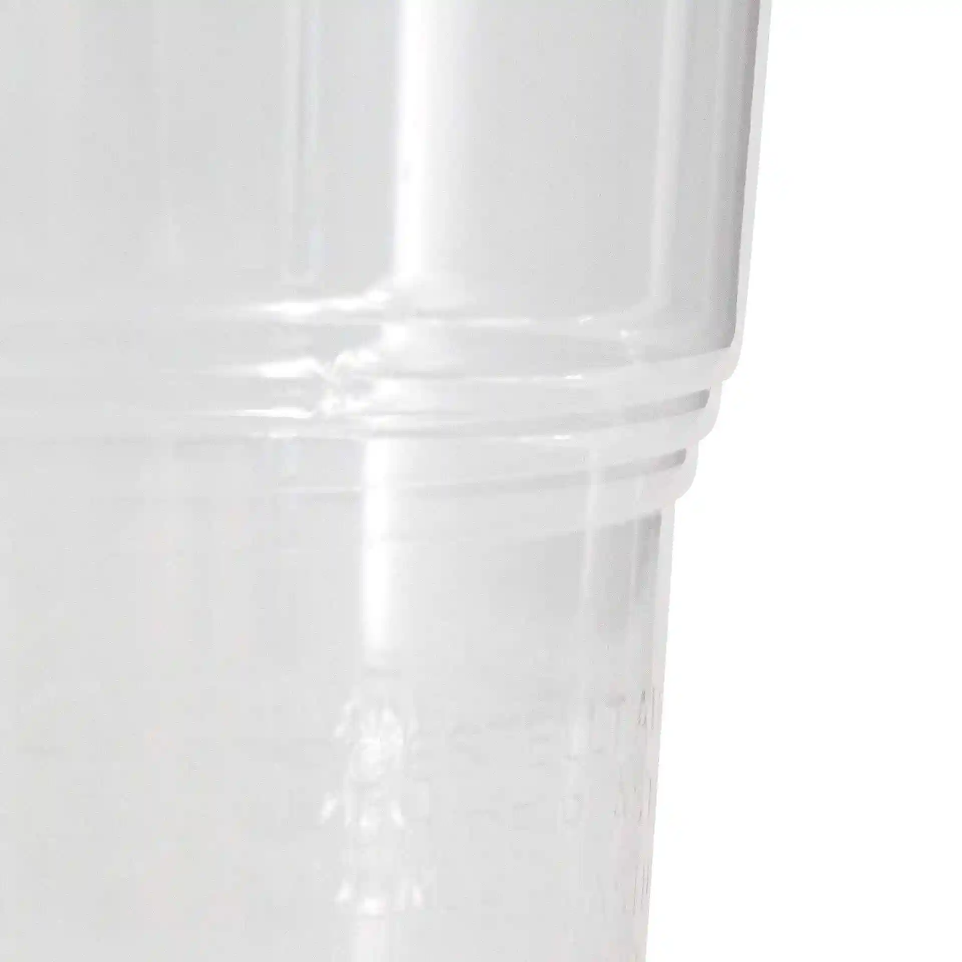 Gobelet en plastique transparent de 10 oz, hauteur de 110 mm et diamètre de 78 mm, montrant deux gobelets empilés.