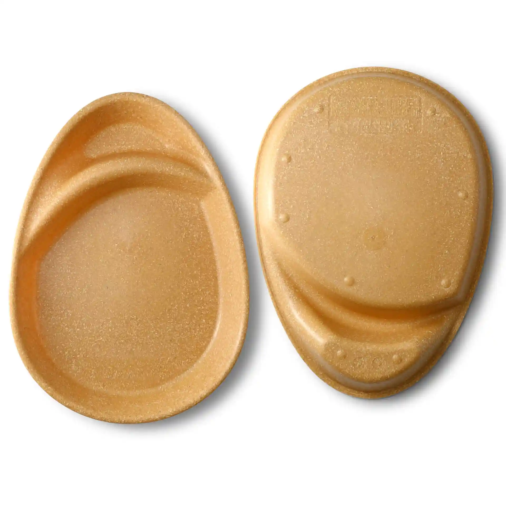 Assiette divisée réutilisable avec deux compartiments, en forme de goutte, couleur caramel, dimensions 27,5 × 20 × 3,5 cm.