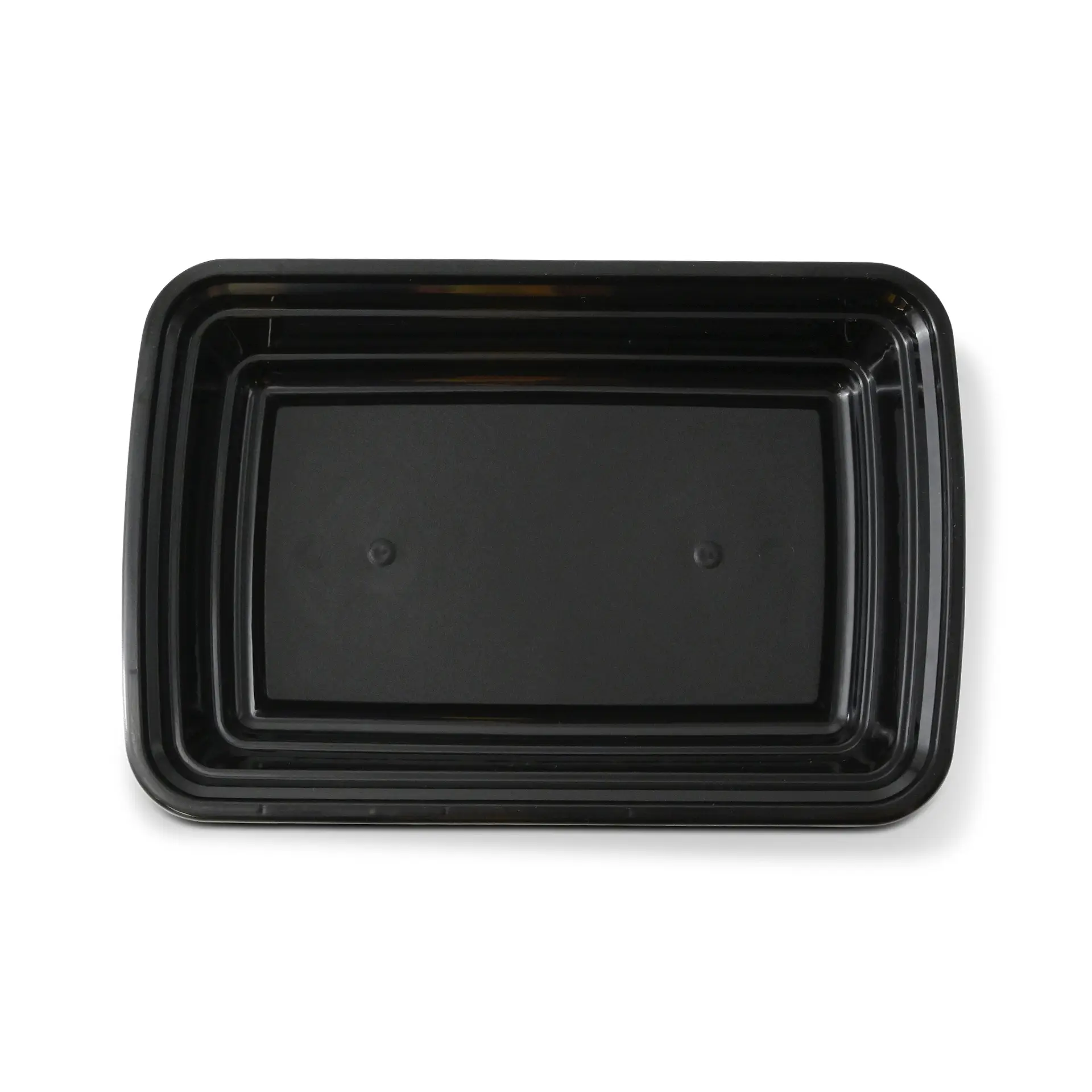 Conteneur en polypropylène noir réutilisable, 450 ml, forme rectangulaire pour plats chauds et froids, compatible micro-ondes et lave-vaisselle.