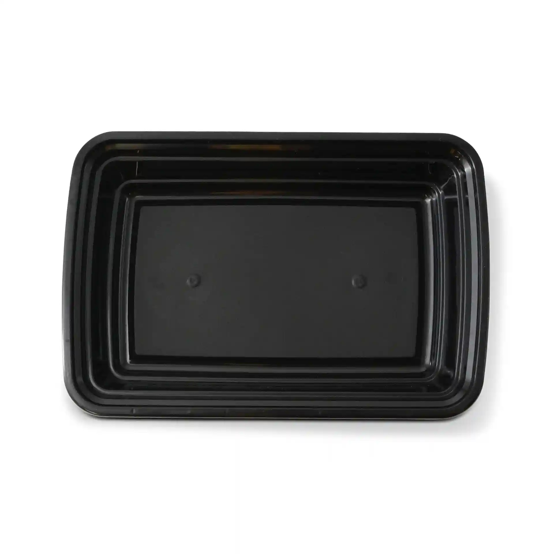 Conteneur rectangulaire réutilisable noir d'une capacité de 450 ml, mesurant 185 mm de long et 125 mm de large.