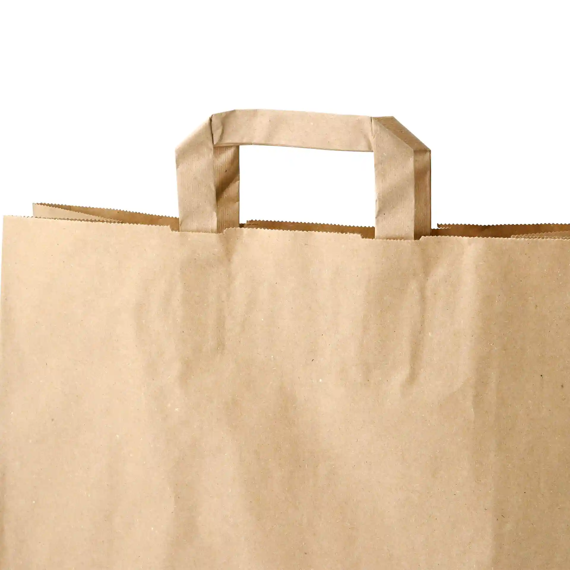 Sac en papier brun avec une poignée rectangulaire, dimensions 32 x 12 x 40 cm.