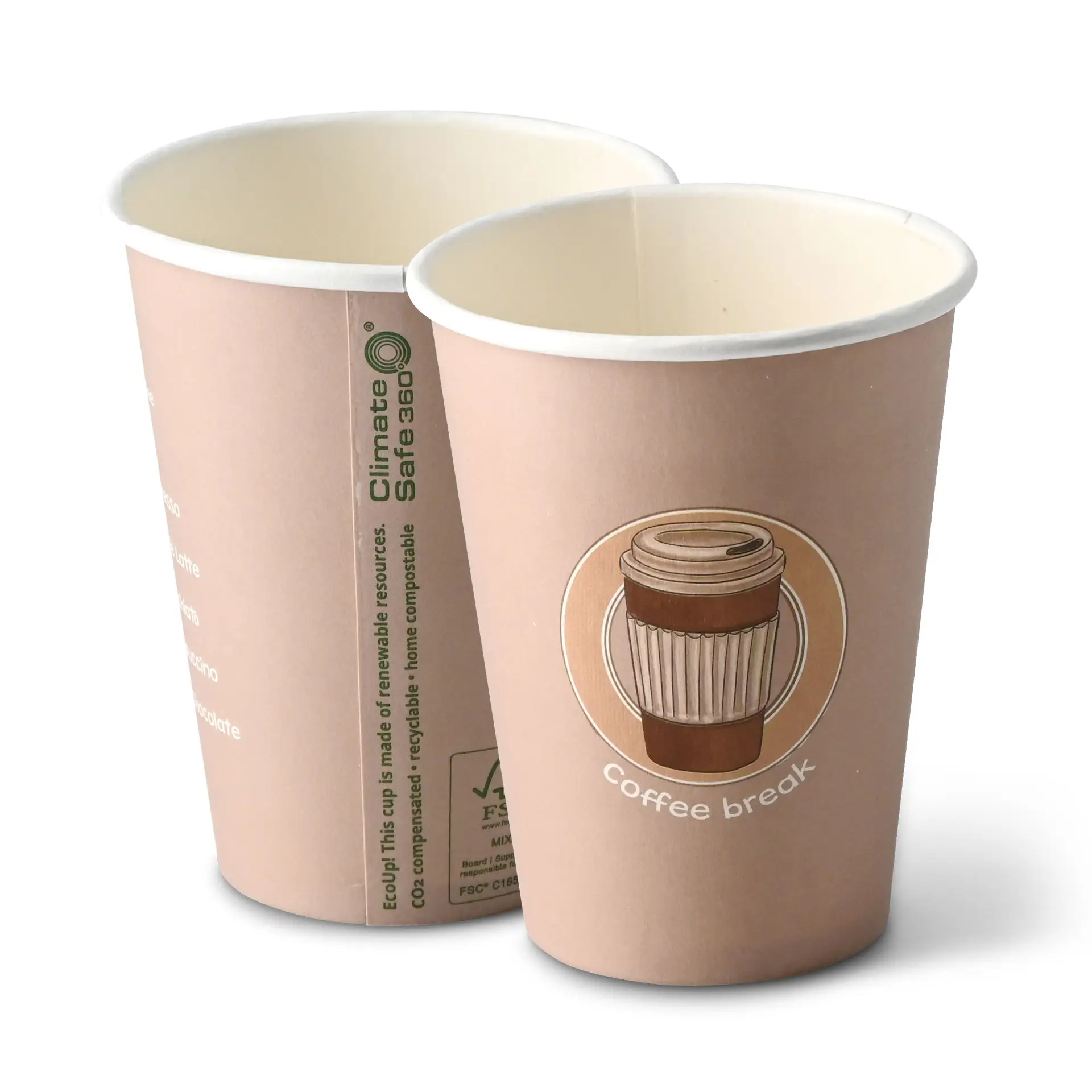 Gobelet en carton imprimé "Coffeebreak" 300 cl / 12 oz, Ø 80 mm, blanc