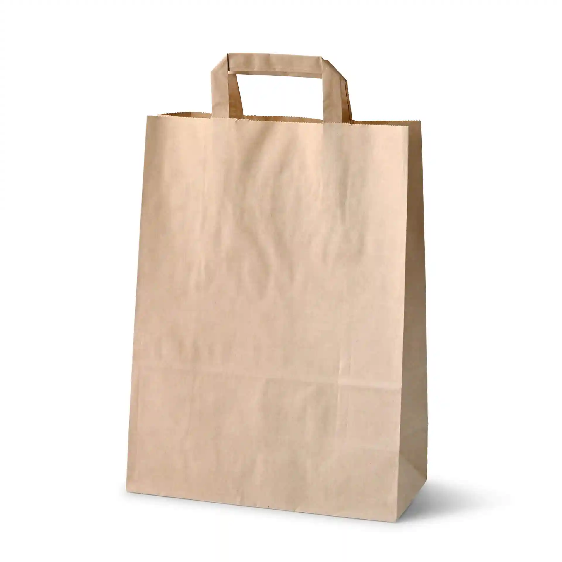 Sac en papier kraft marron de forme rectangulaire avec une poignée supérieure, mesurant 26 x 12 x 35 cm.