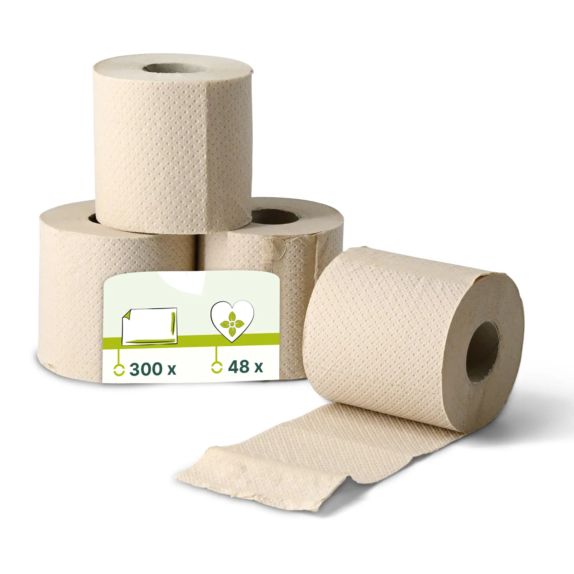 Papier toilette en papier recyclé, 2 couches, 300 feuilles, brun