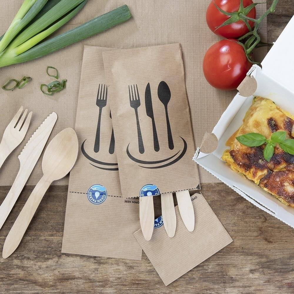 Papier-Besteck-Taschen 10 x 26 cm, selbstklebend, braun