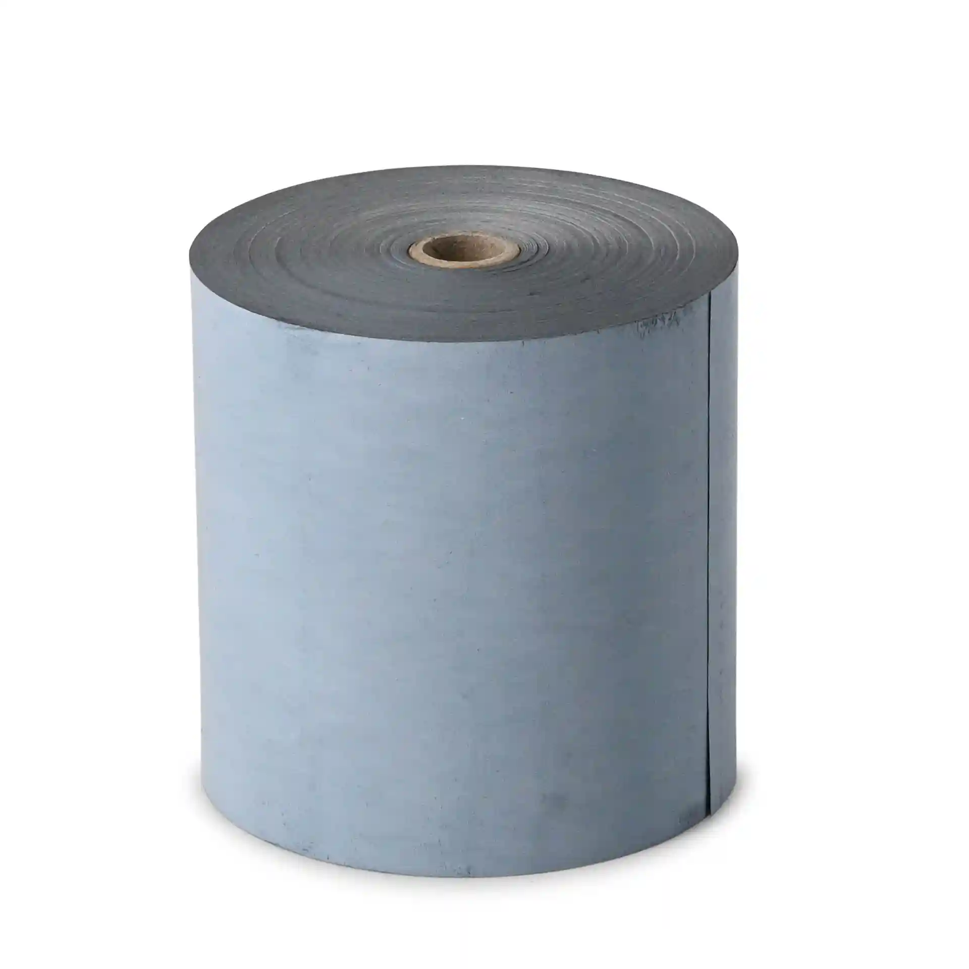 Rouleau de papier thermique gris d'un diamètre de 80 mm et d'une longueur de 80 m, avec un noyau en carton central.