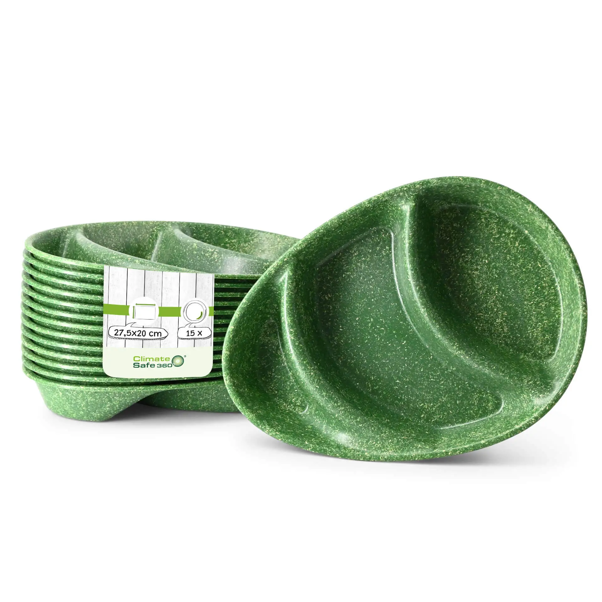 Assiette ovale réutilisable "merways Plate" 27,5 x 20 x 3,5 cm, 3 compartiments, épinards / vert foncé dfc008371-mehrweg-menue-teller-merways-plate-275-x-20-x-35-cm-3-kammern-tropfenfoermig-spinat-dunkelgruen