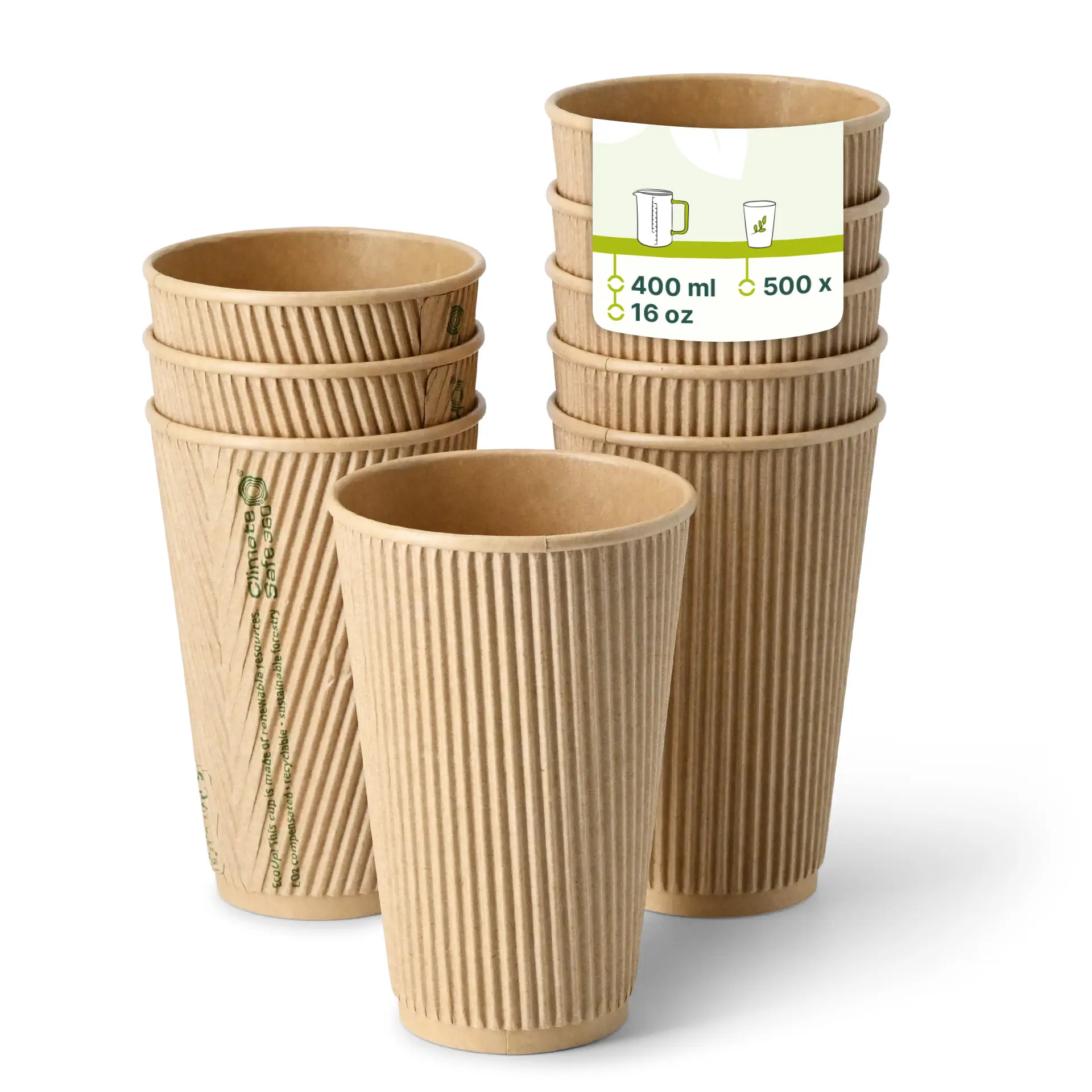 Gobelet ondulé brun 40 cl / 16 oz, Ø 90 mm dhd04963-riffelbecher-kaffee-to-go-becher-400-ml-16-oz-90-mm-braun