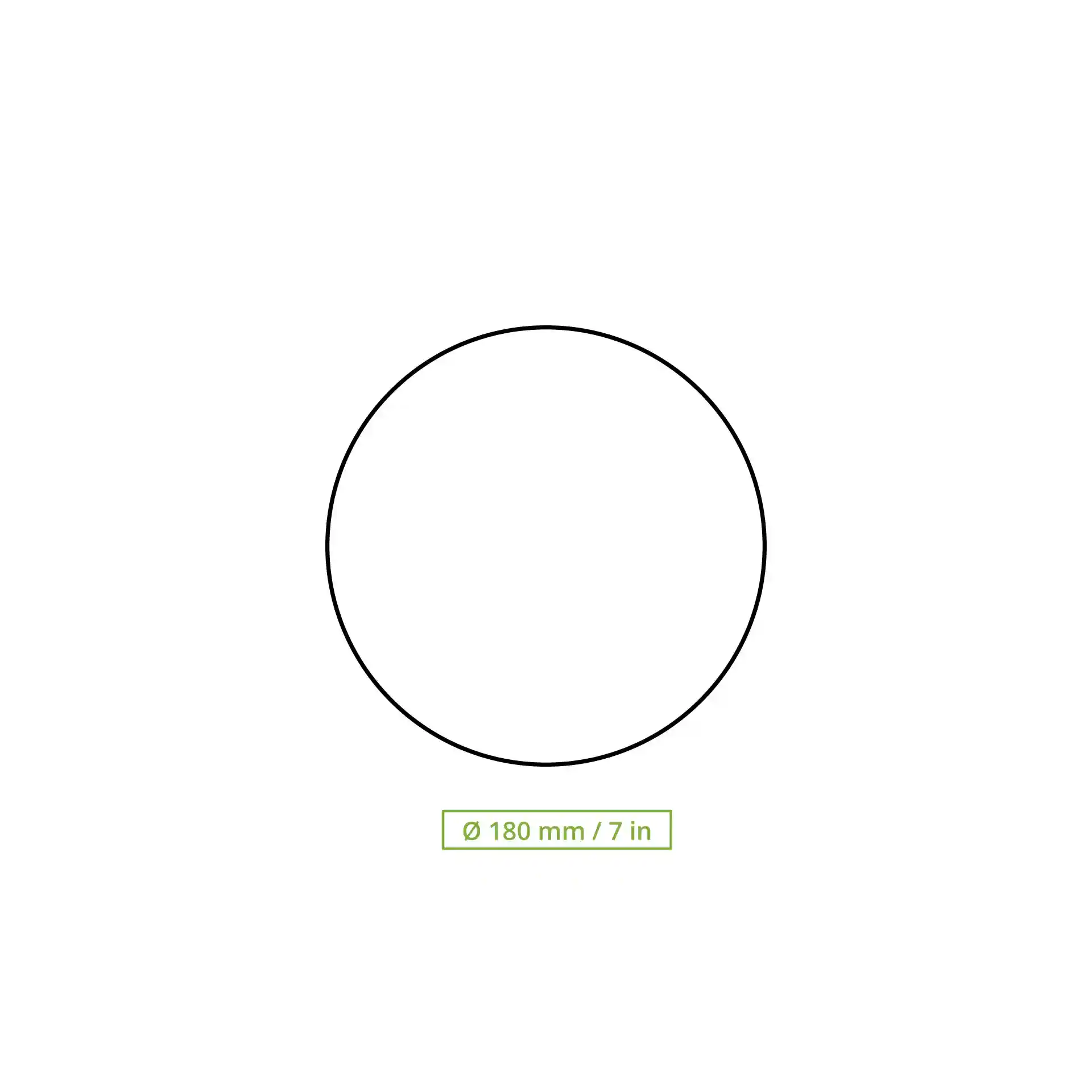Dessin schématique d'un couvercle rond de 180 mm de diamètre sur un fond uni.