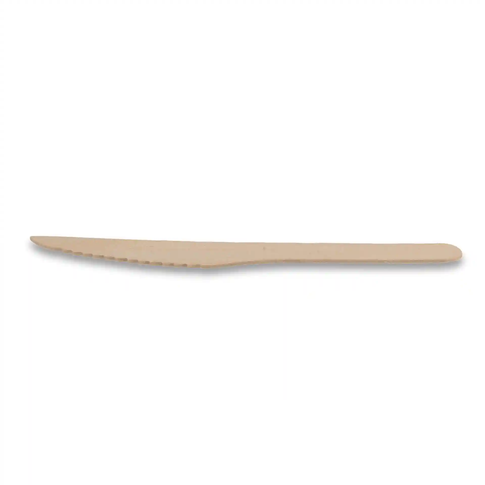 Couteau en bois brun mesurant 16,5 cm de long avec une lame dentelée.