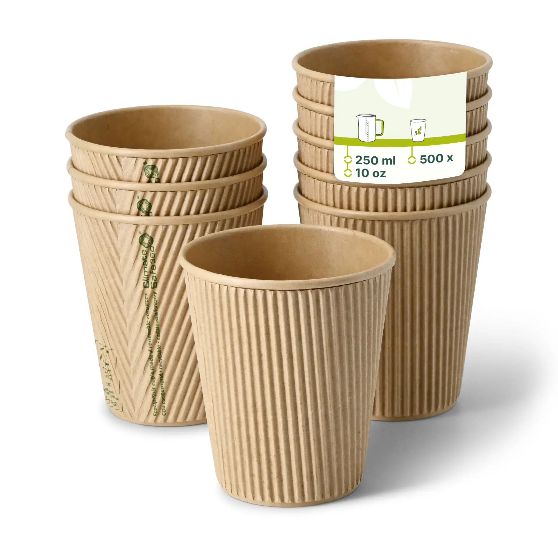 Gobelet ondulé brun 25 cl / 10 oz, Ø 90 mm dhd04847-riffelbecher-kaffee-to-go-becher-250-ml-10-oz-90-mm-braun