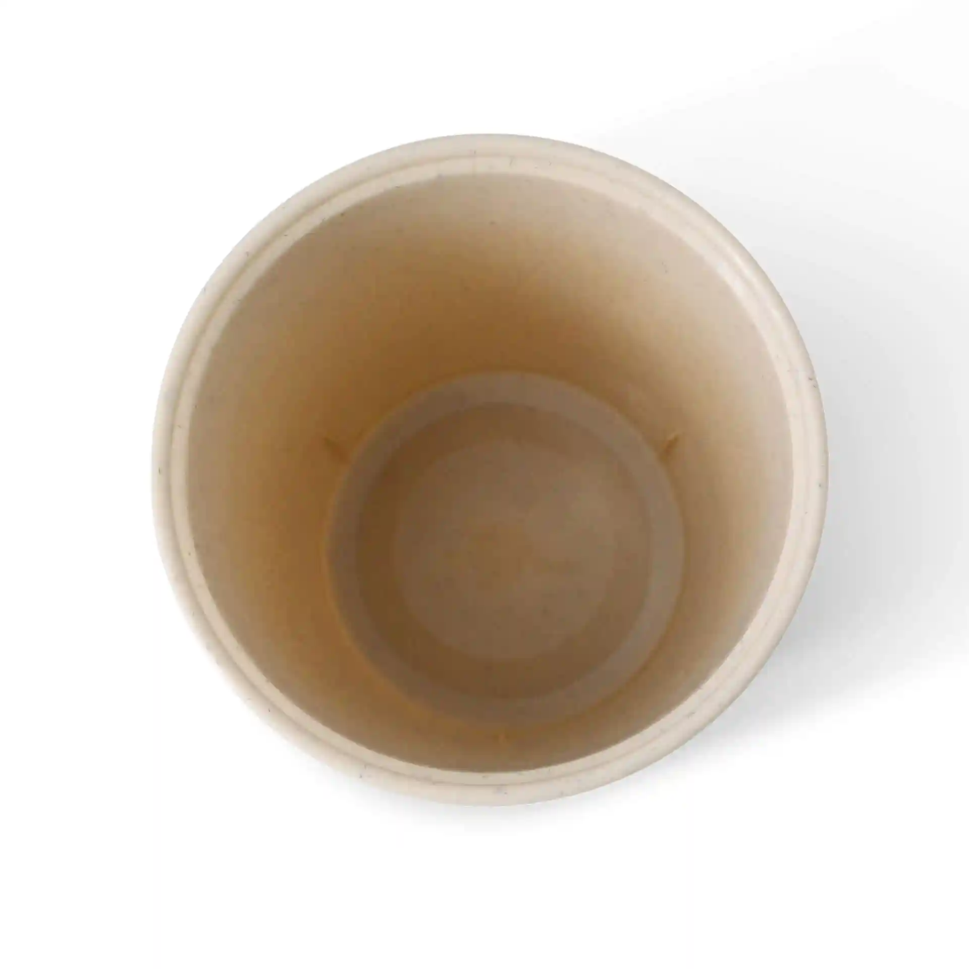 Gobelet réutilisable crème blanc avec un diamètre de 80 mm et une hauteur de 92 mm, vu de dessus.