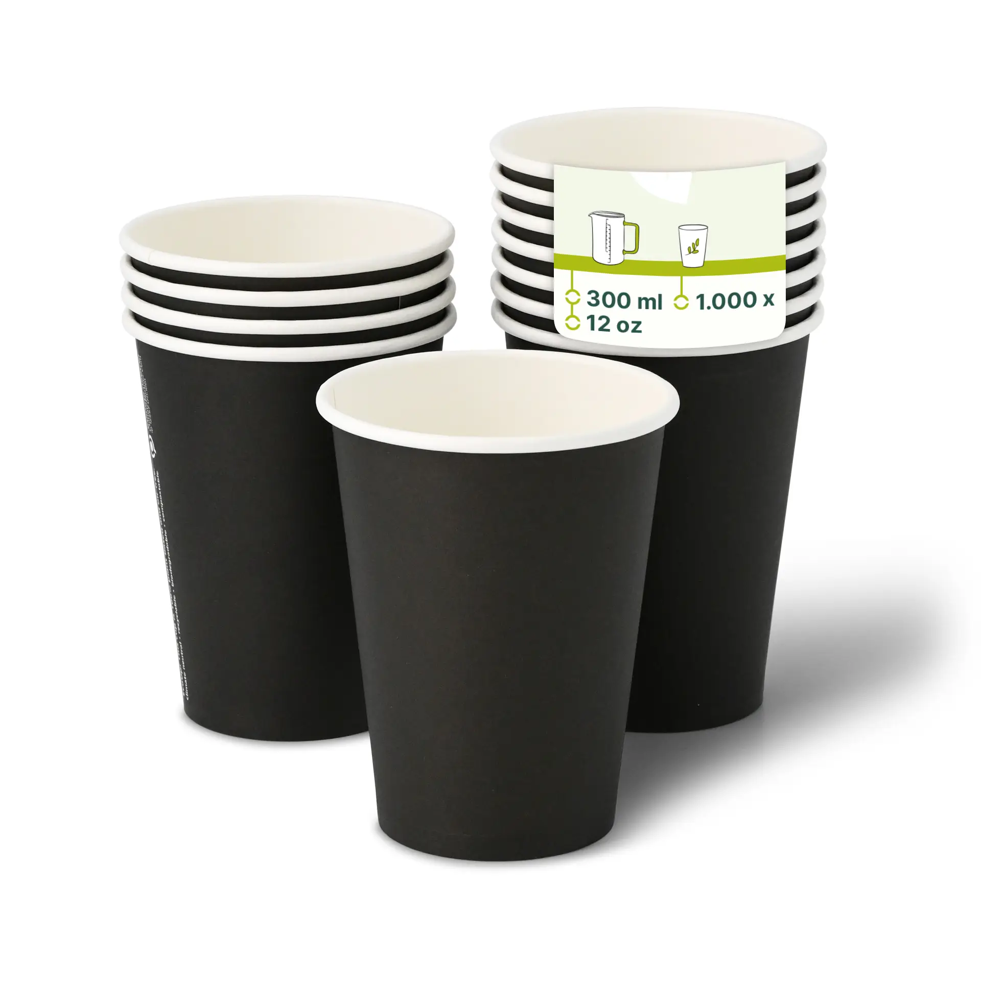 Gobelet en carton noir, 30 cl / 12 oz, Ø 90 mm