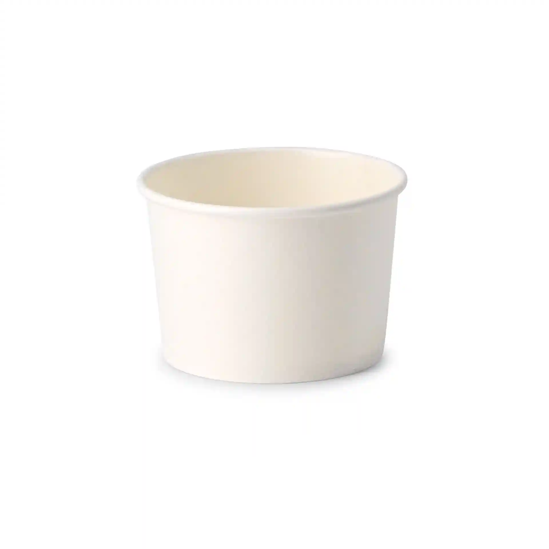 Gobelet en carton blanc pour soupe, forme ronde, diamètre de 90 mm en haut et hauteur de 60 mm.