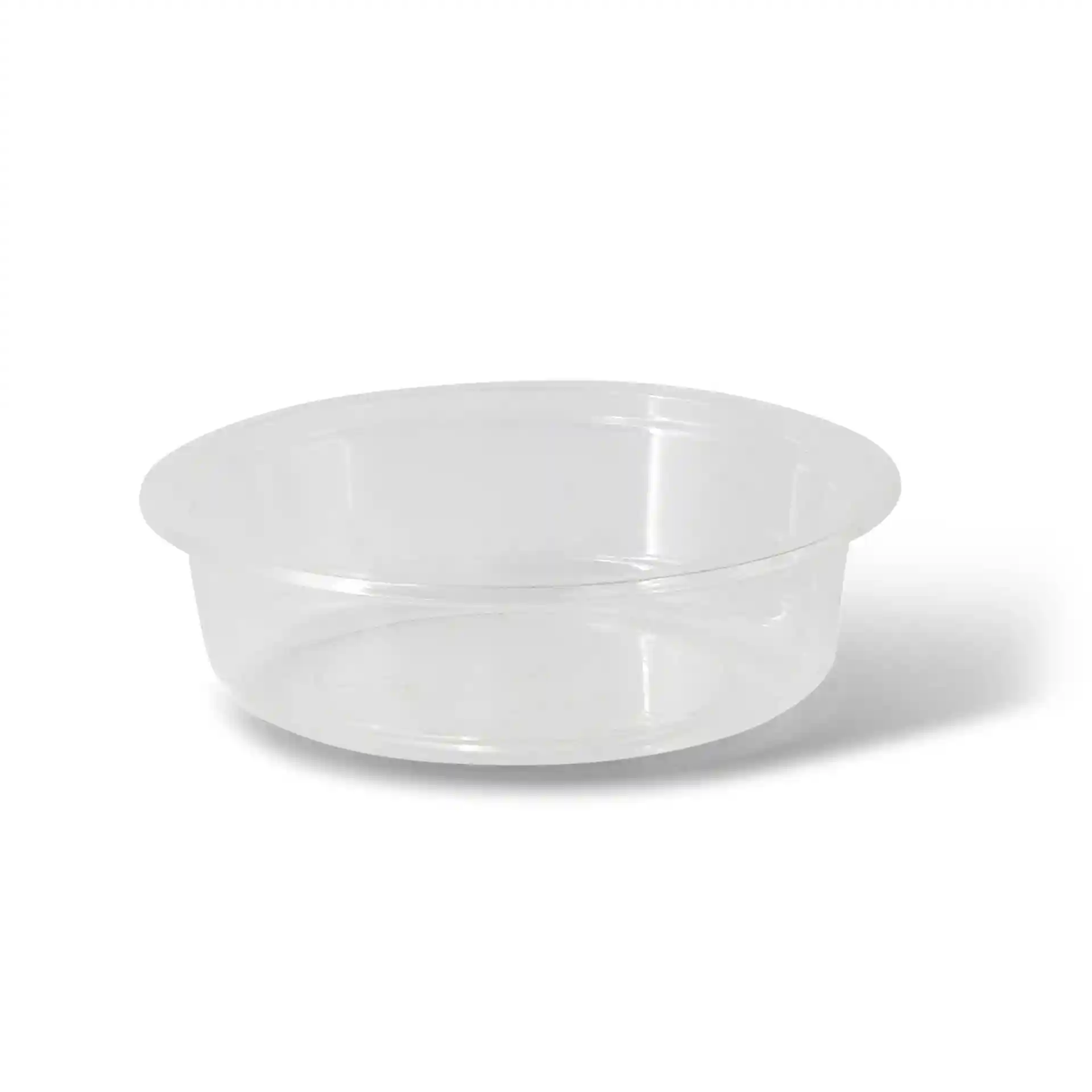 Conteneur rond transparent de 120 mm de diamètre et 34 mm de hauteur.