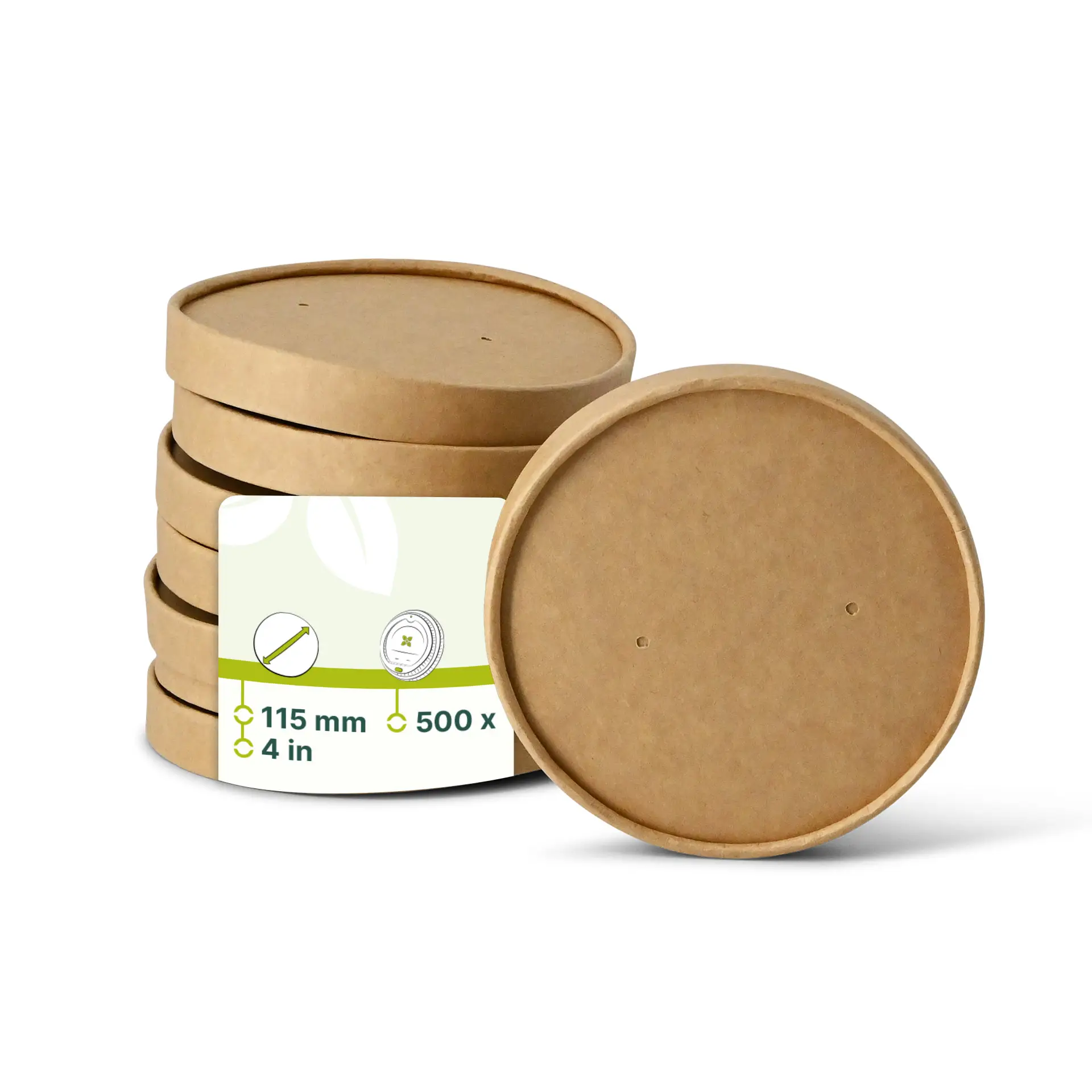 Couvercle en carton avec membrane (revêtu de PE) Ø 90 mm, brun (pour gobelets à soupe) Couvercle en carton avec membrane (revêtu de PE) Ø 90 mm, brun (pour gobelets à soupe)