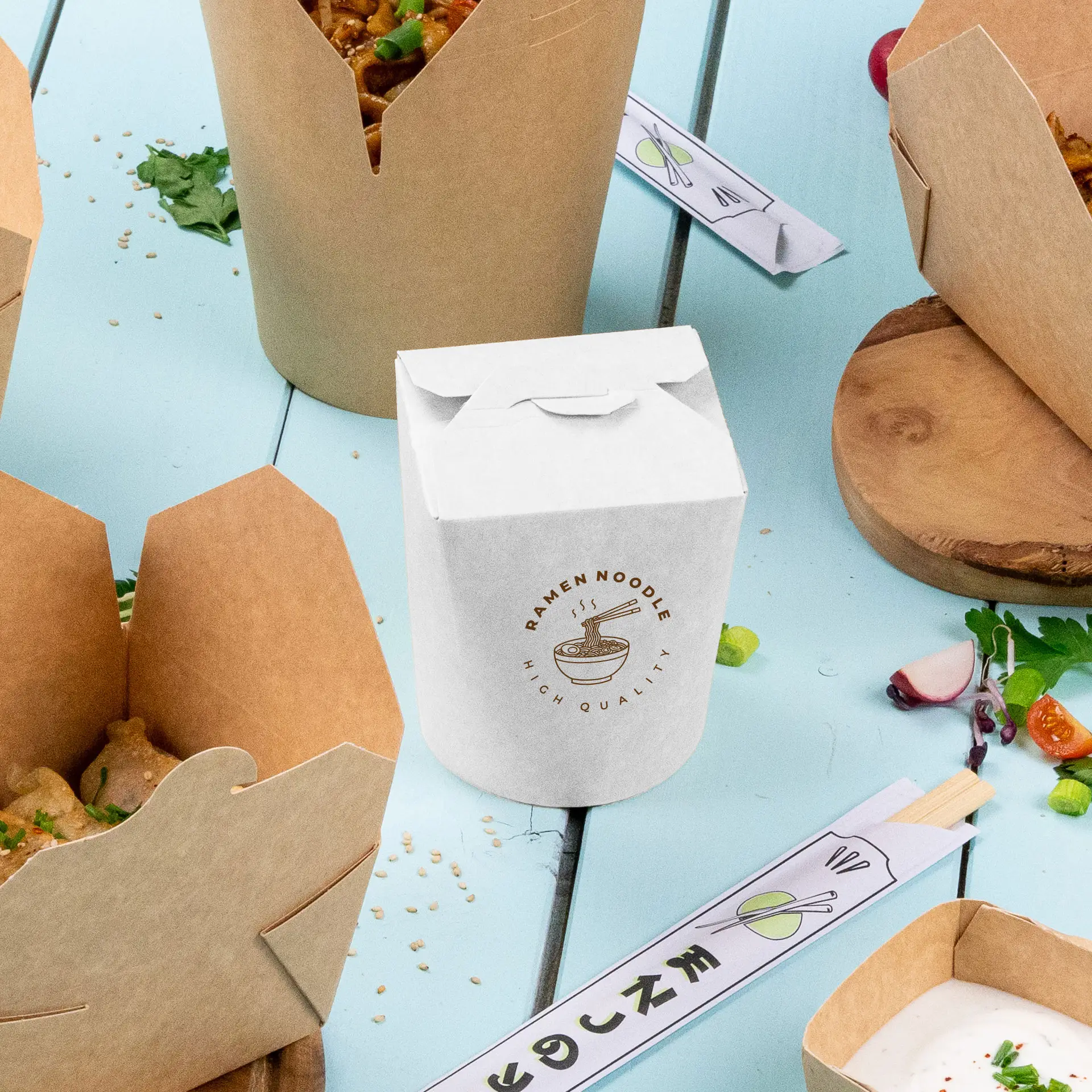 Boîtes à pâtes personnalisées, 400 ml, blanc, revêtement PE