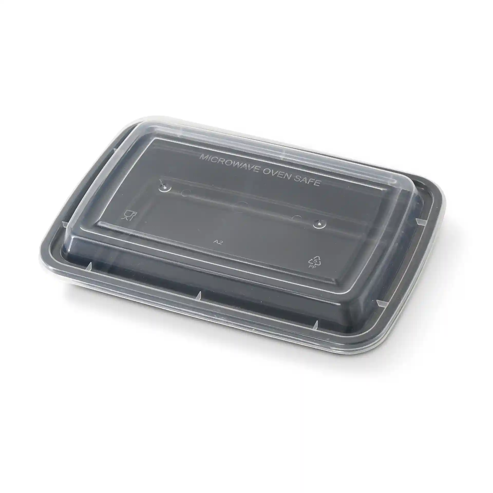Couvercle rectangulaire transparent réutilisable en PP, d'une hauteur de 12 mm, d'une longueur de 187 mm et d'une largeur de 128 mm.