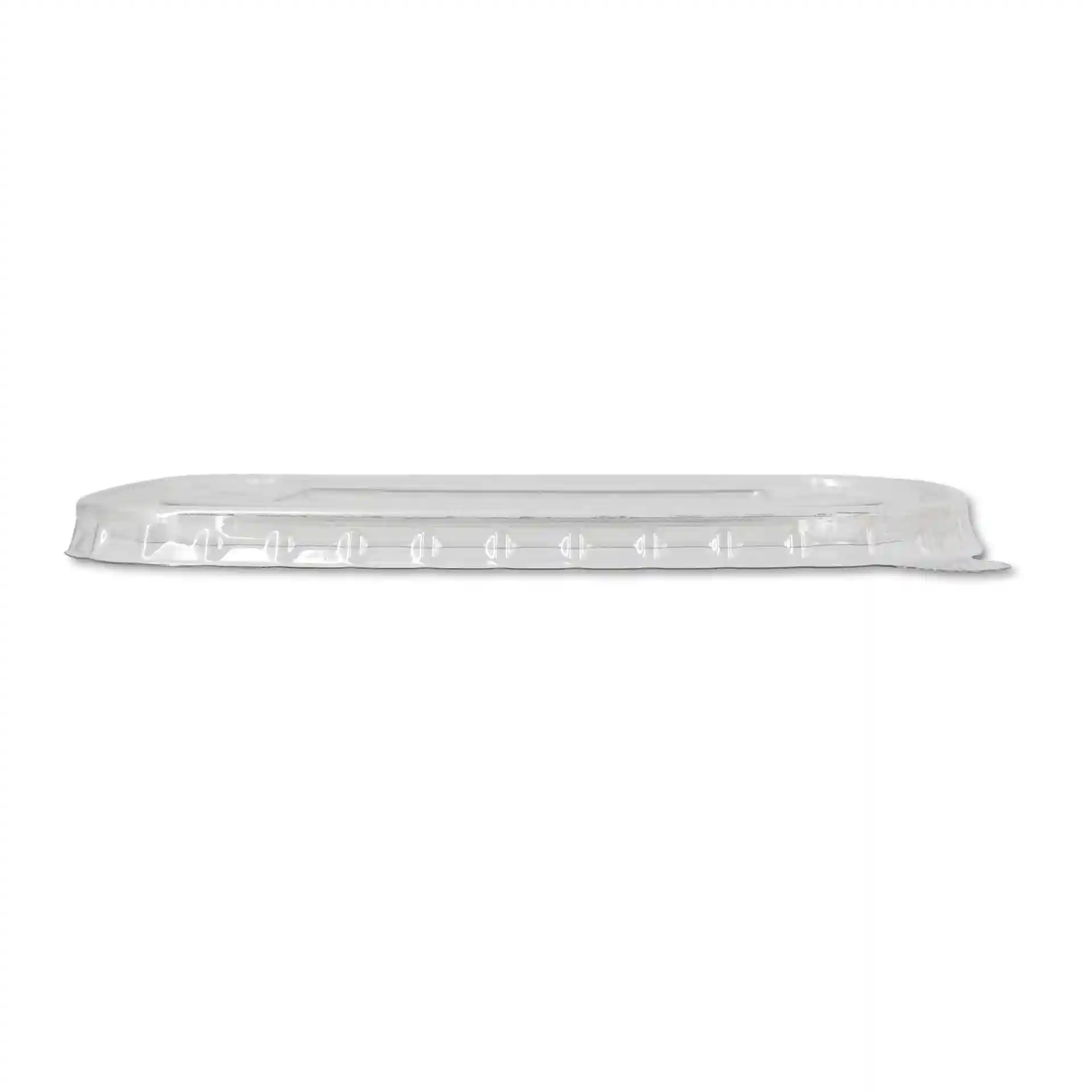 Couvercle rectangulaire transparent en rPET mesurant 17,5 x 12,5 cm avec une hauteur de 10 mm.