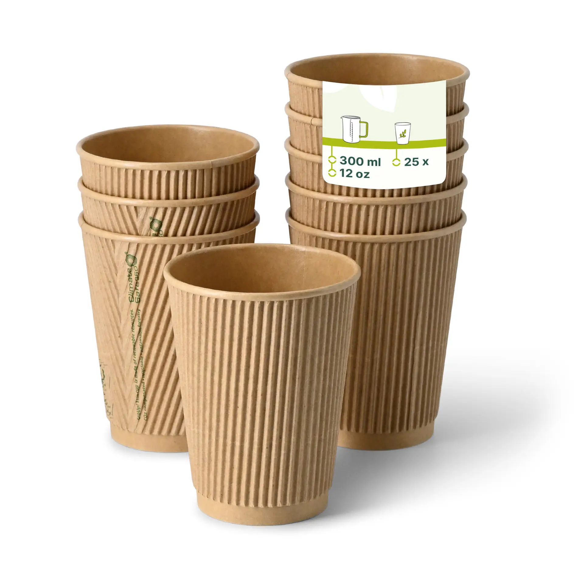 Gobelet ondulé brun 30 cl / 12 oz, Ø 90 mm dhd048531-riffelbecher-kaffee-to-go-becher-300-ml-12-oz-90-mm-braun