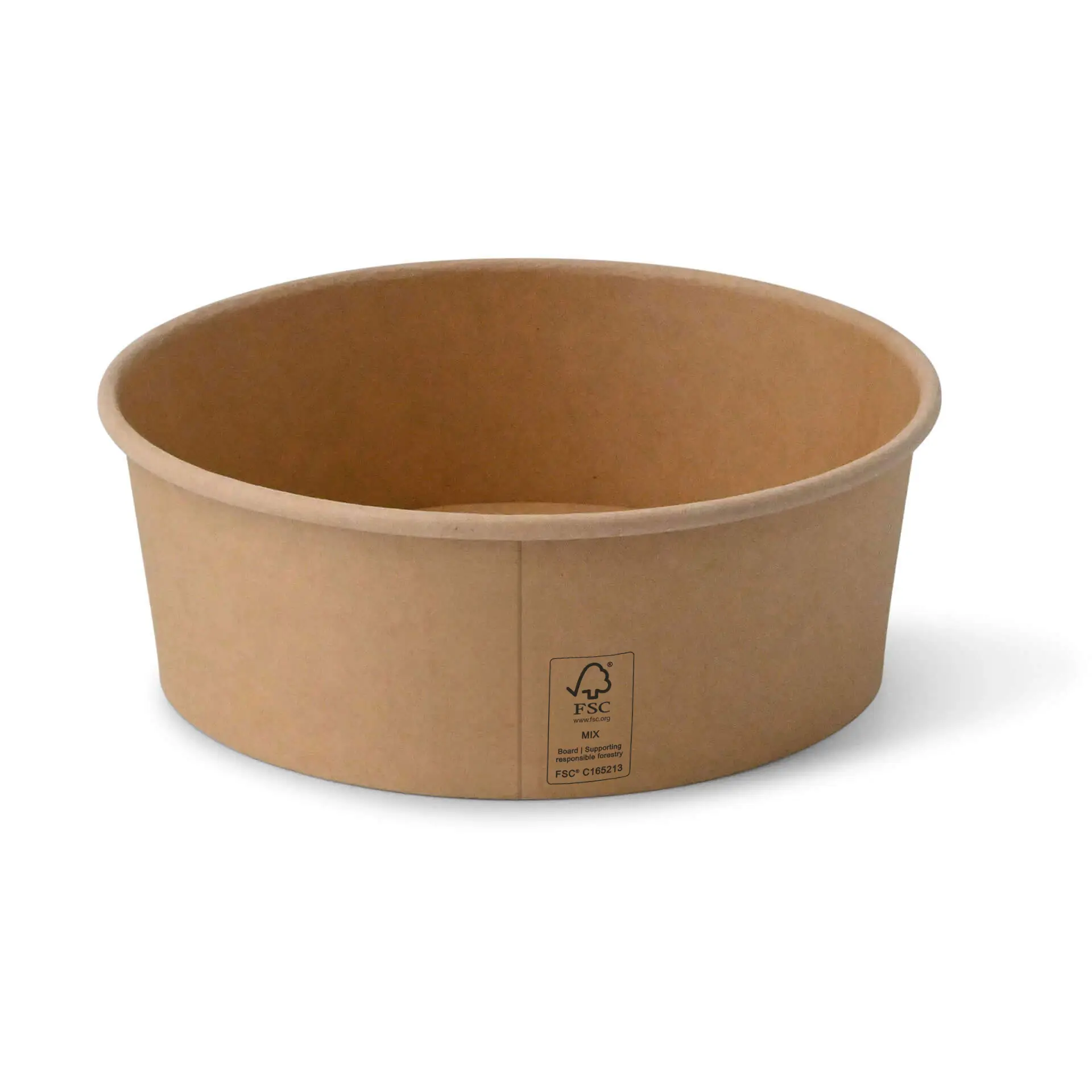 Un bol en papier brun d'un diamètre de 185 mm et d'une capacité de 1000 ml, avec un logo Climate Safe 360.