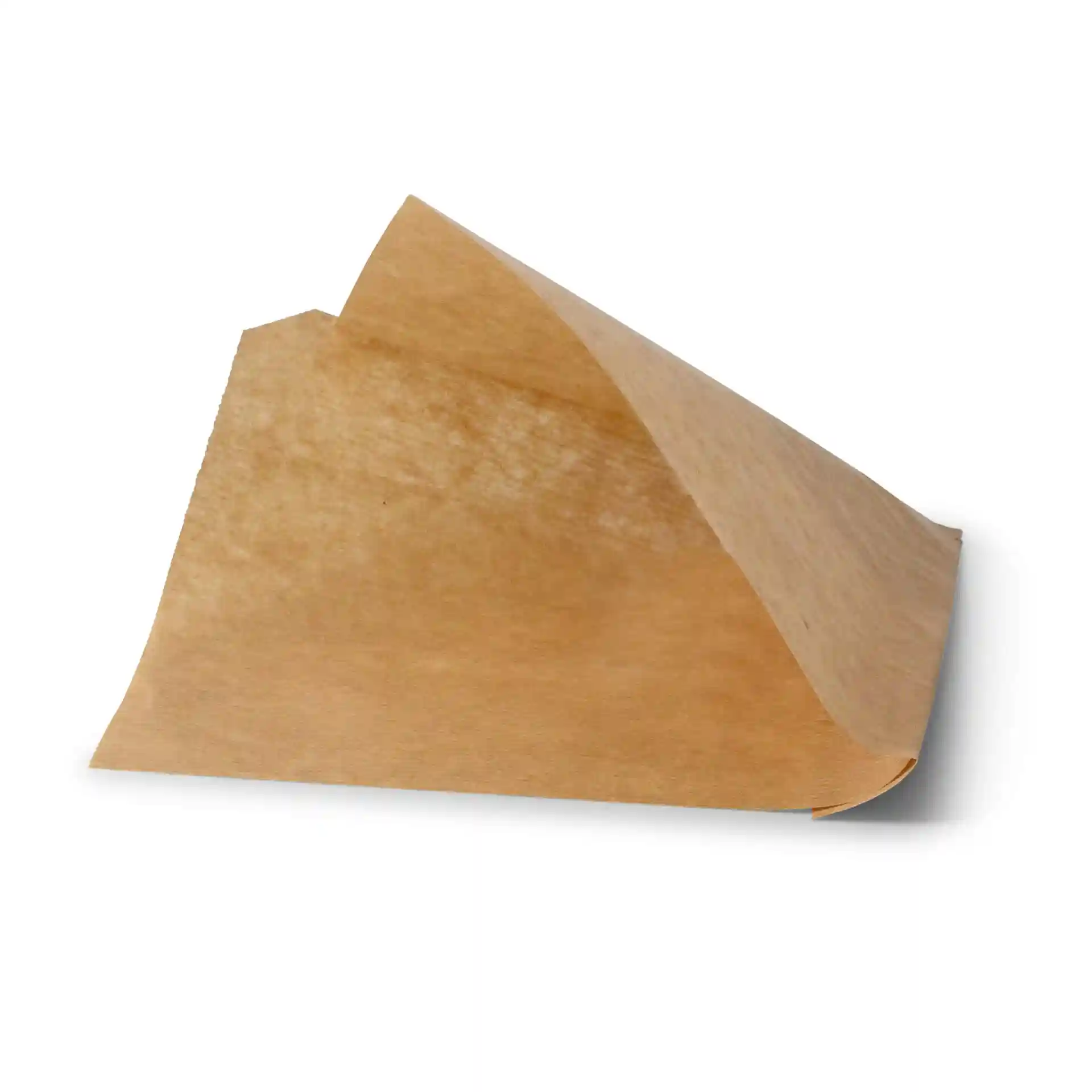 Sac à snacks en papier brun avec deux côtés ouverts, dimensions 16 x 15 cm, présenté en position pliée.