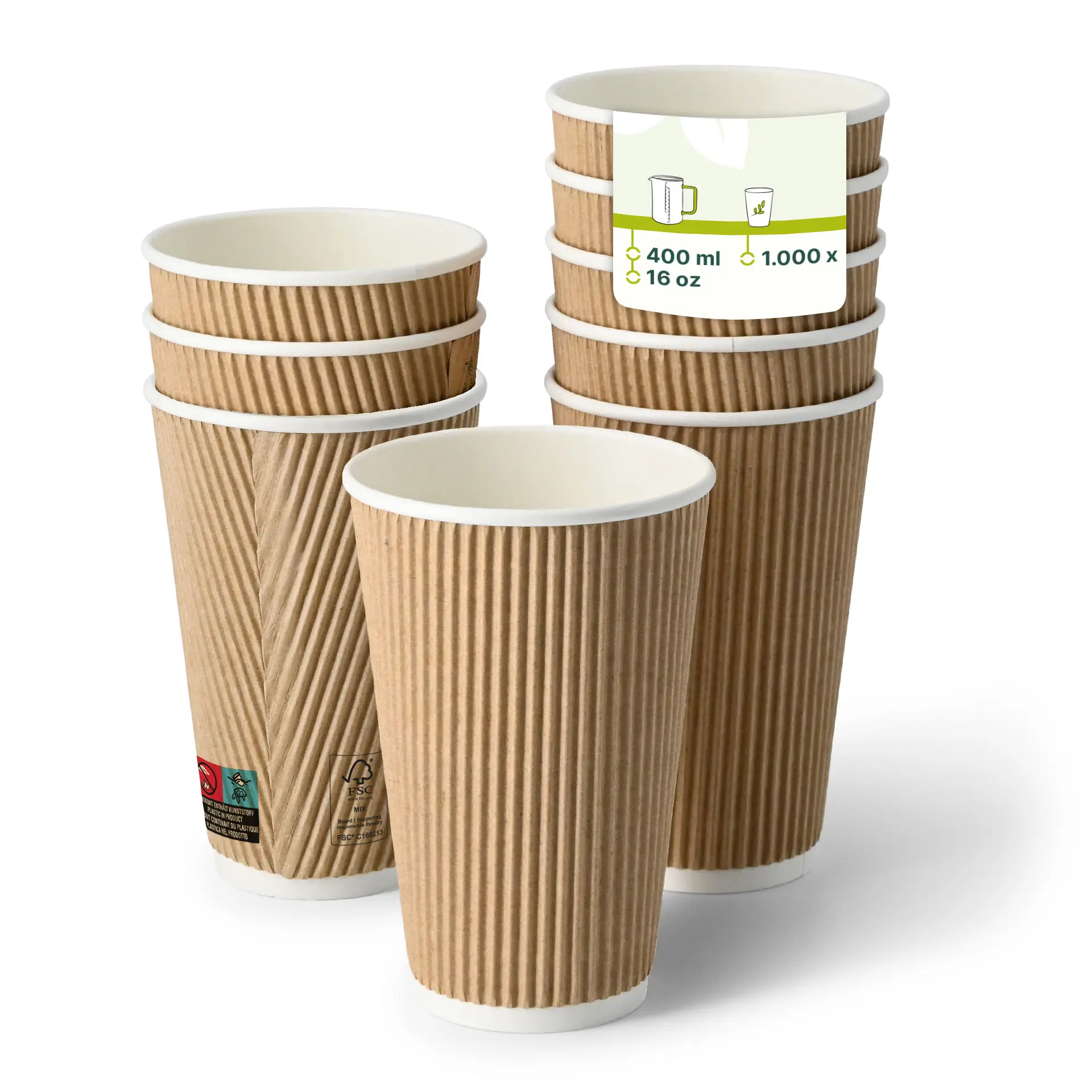 Gobelets à emporter Ripple marron avec intérieur blanc ; conçus pour boissons chaudes et froides ; idéaux pour cafés et événements.