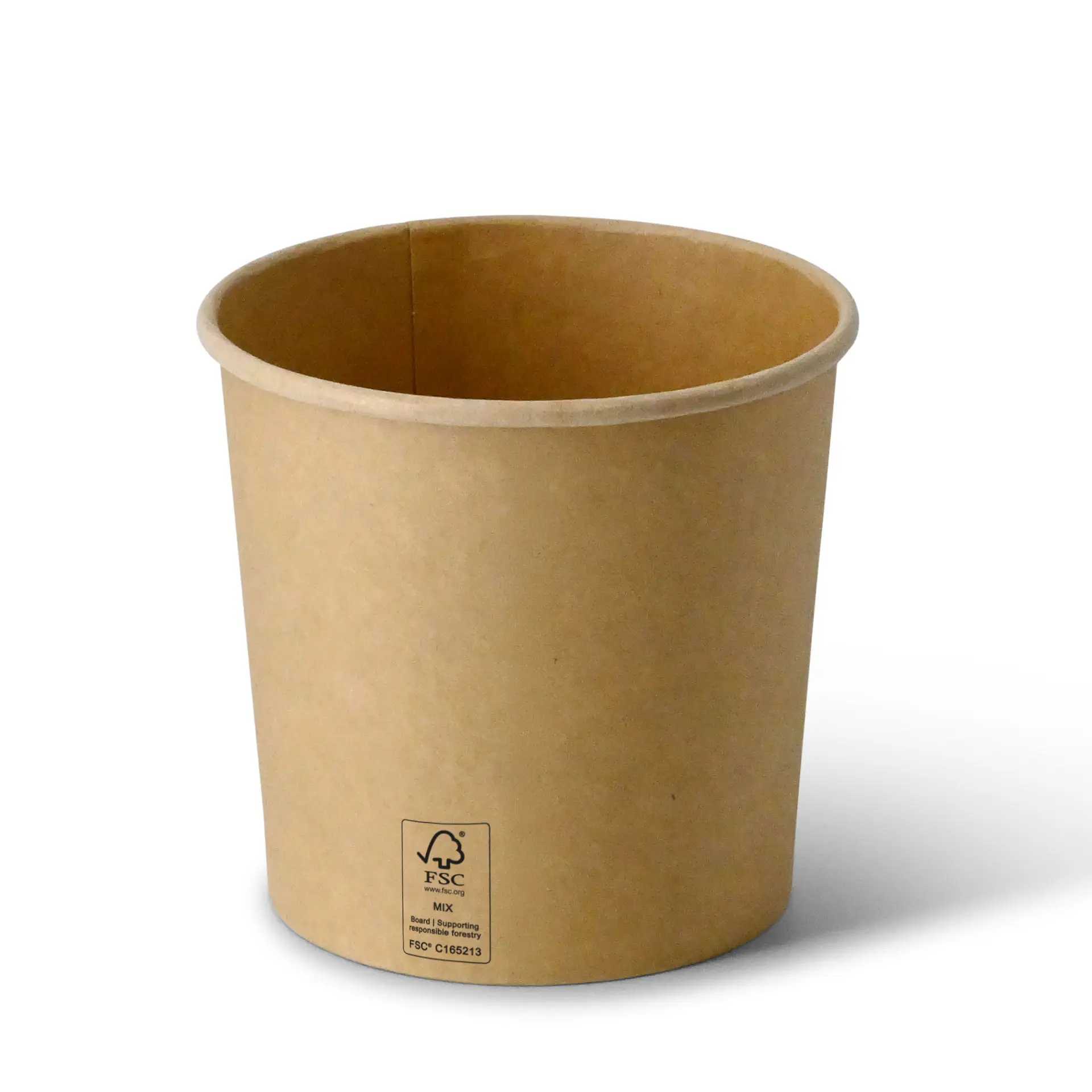 Bol de soupe en carton brun avec revêtement PE ; adapté pour plats chauds et froids, largeur 115 mm, capacité de 24 oz.