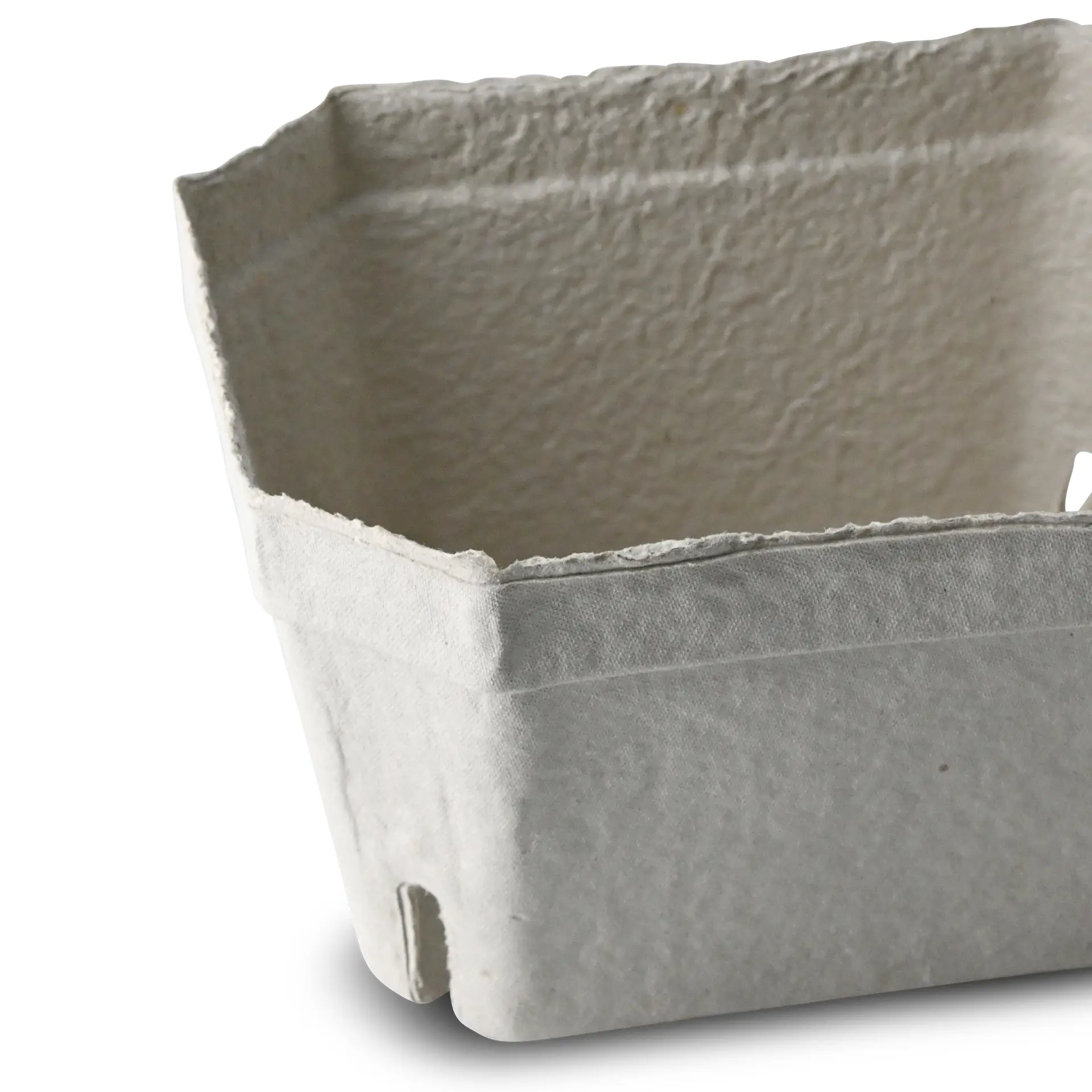 Un plateau en pulpe de bois blanc avec un dessus ouvert, conçu pour les fruits et légumes frais.