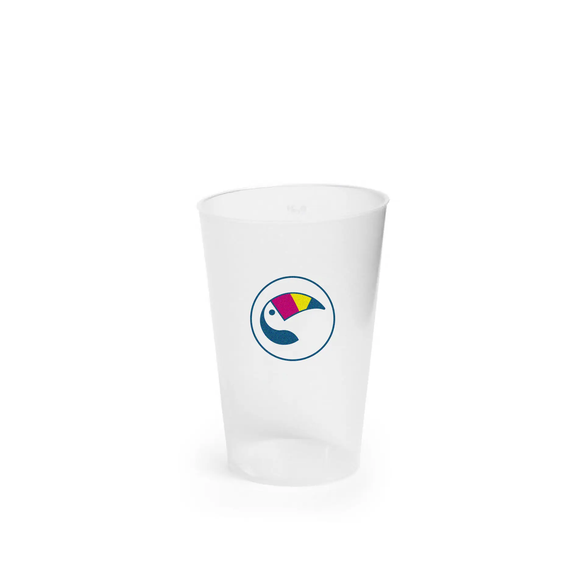 Gobelet réutilisable de 200 ml avec un design de logo coloré ; adapté aux boissons froides et alcoolisées ; fabriqué en plastique PP recyclable.