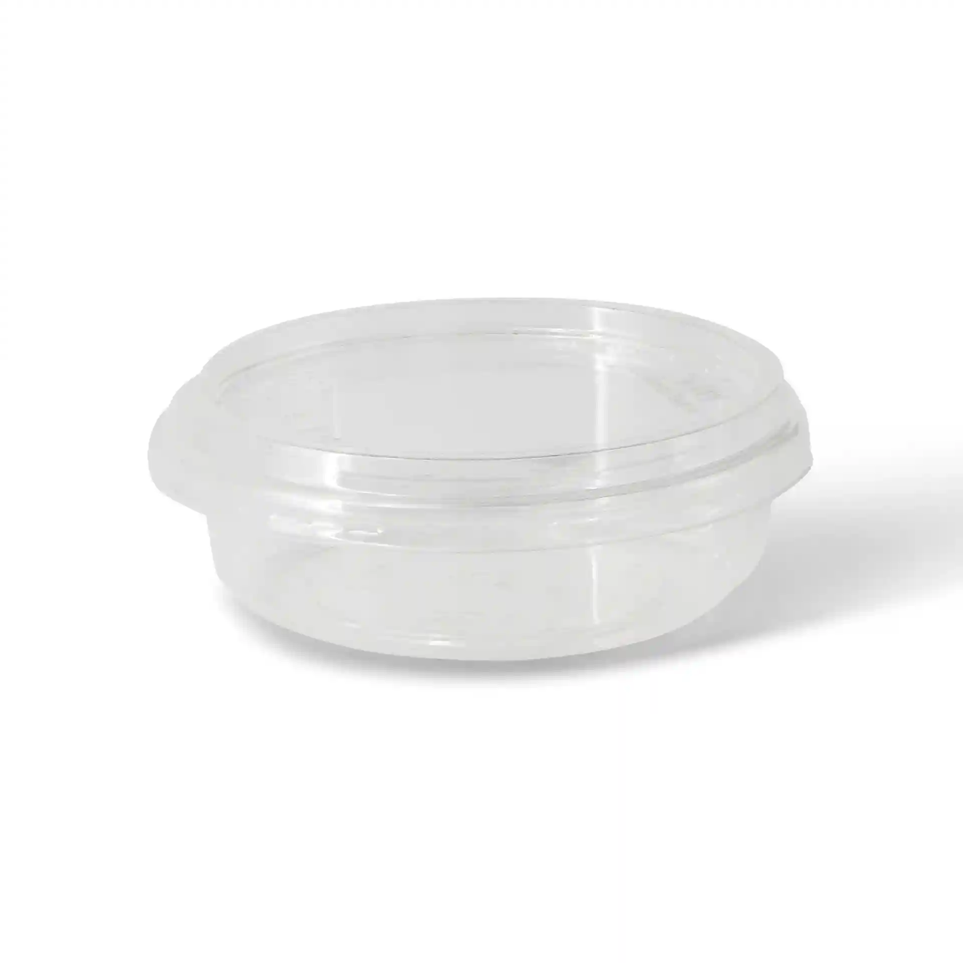 Conteneur rond transparent de 120 mm de diamètre et 34 mm de hauteur.