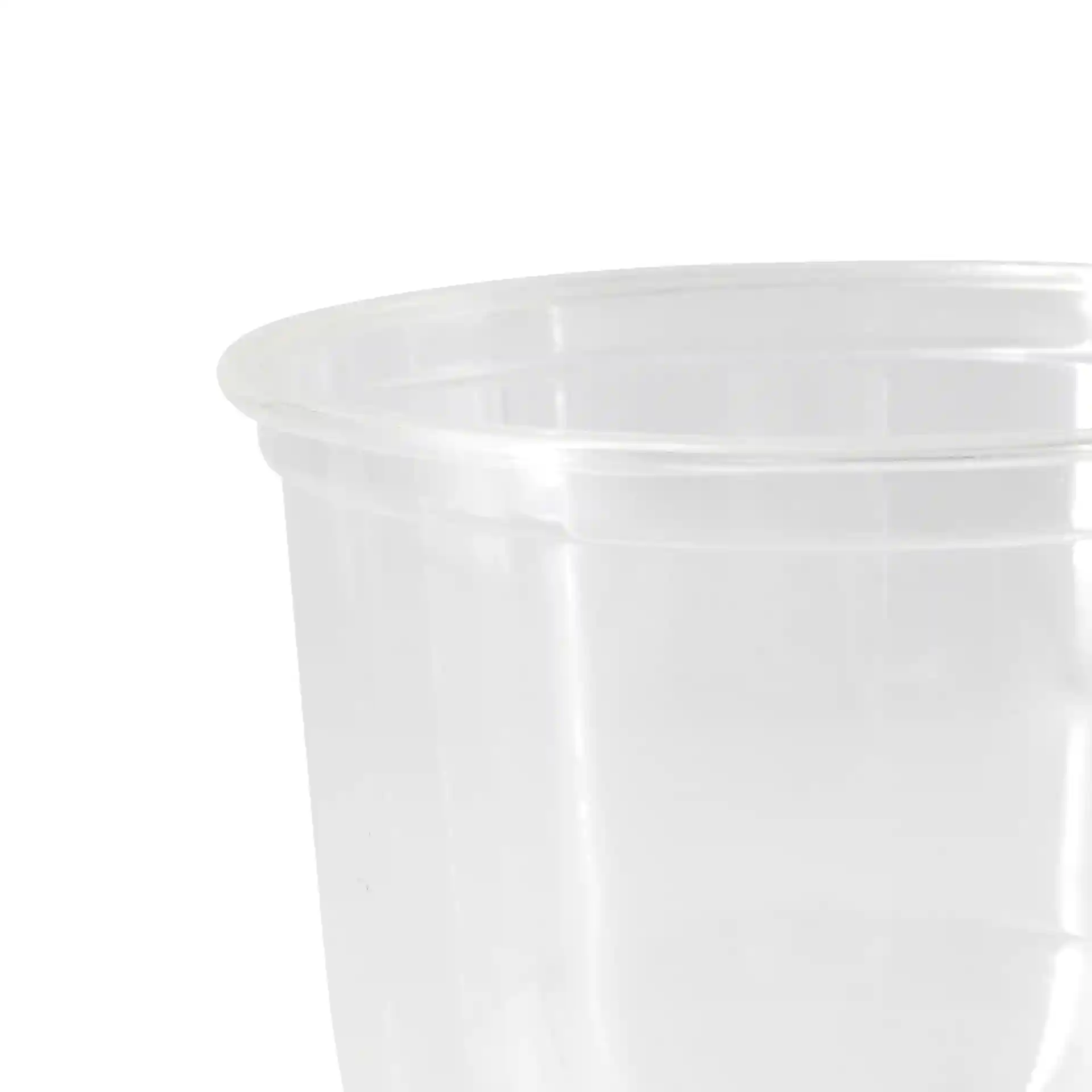 Gobelet dessert en PLA transparent de 12 oz avec un diamètre de 96 mm et une hauteur de 83 mm, montrant le bord supérieur.
