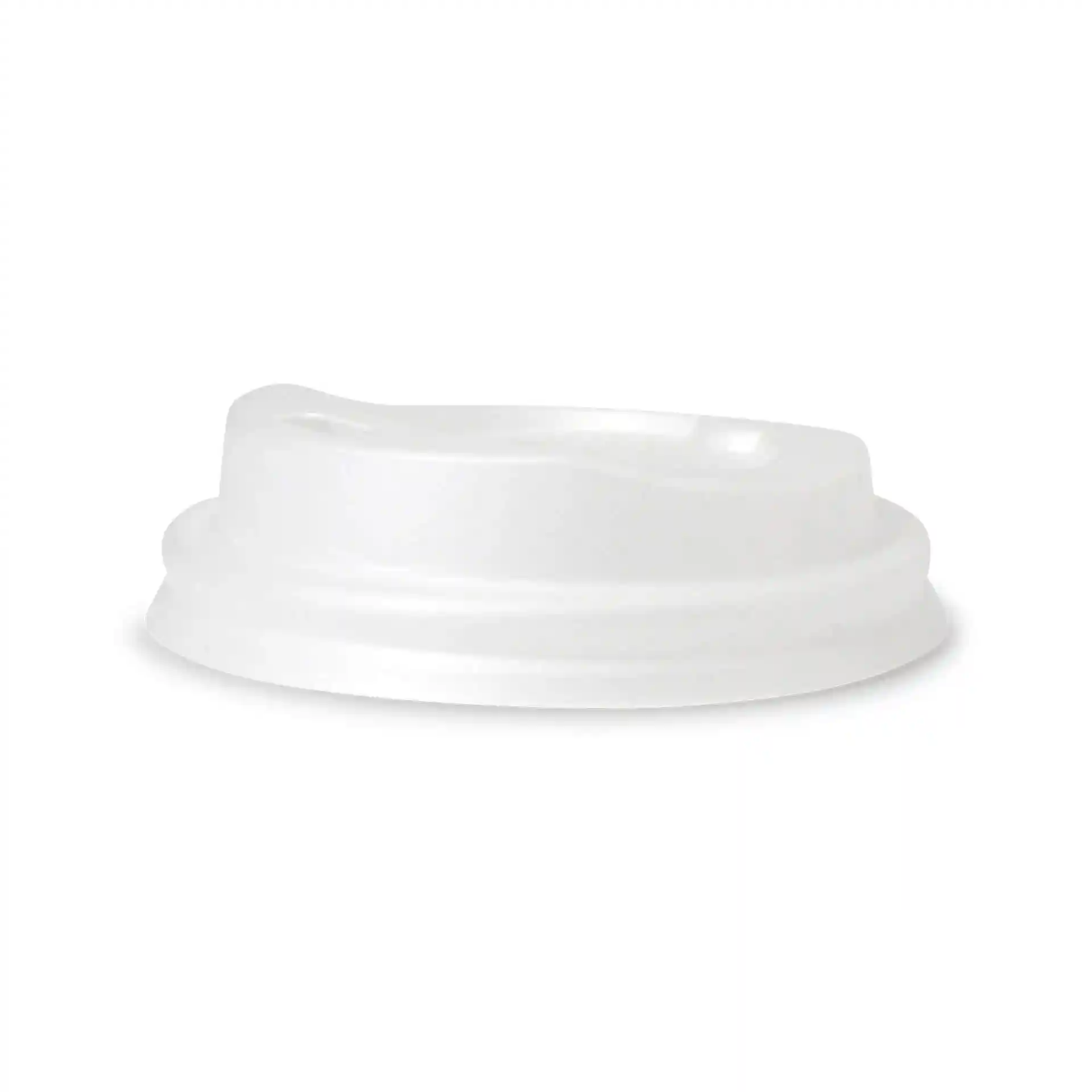 Couvercle CPLA blanc avec trou pour boire, mesurant 62 mm de diamètre et 15 mm de hauteur.
