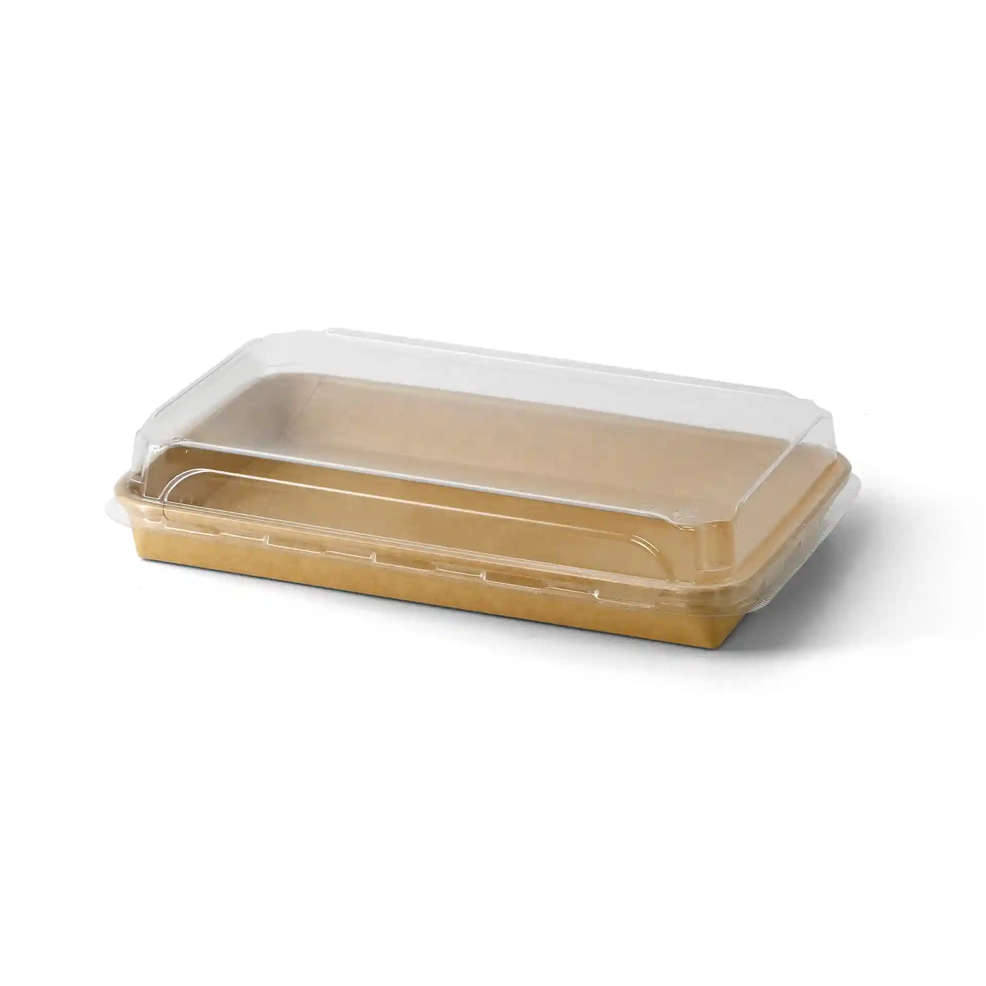 Couvercle en PET transparent pour boîte à sushi, dimensions 24 x 15 x 3 cm, hauteur de 3,5 cm.