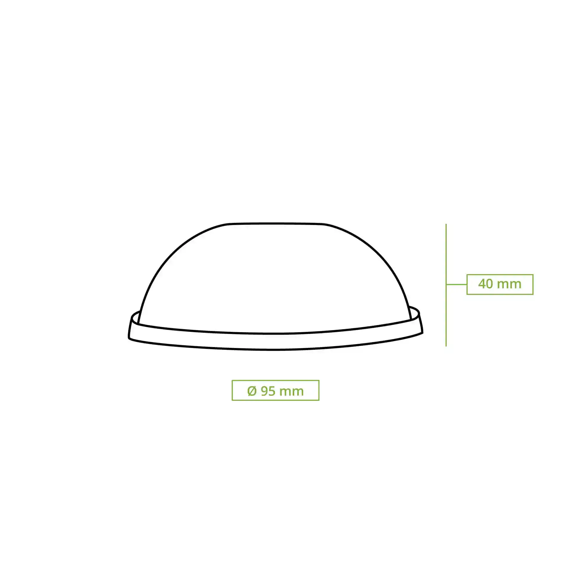 Dessin schématique d'un couvercle en PLA transparent de 95 mm de diamètre et 40 mm de hauteur.