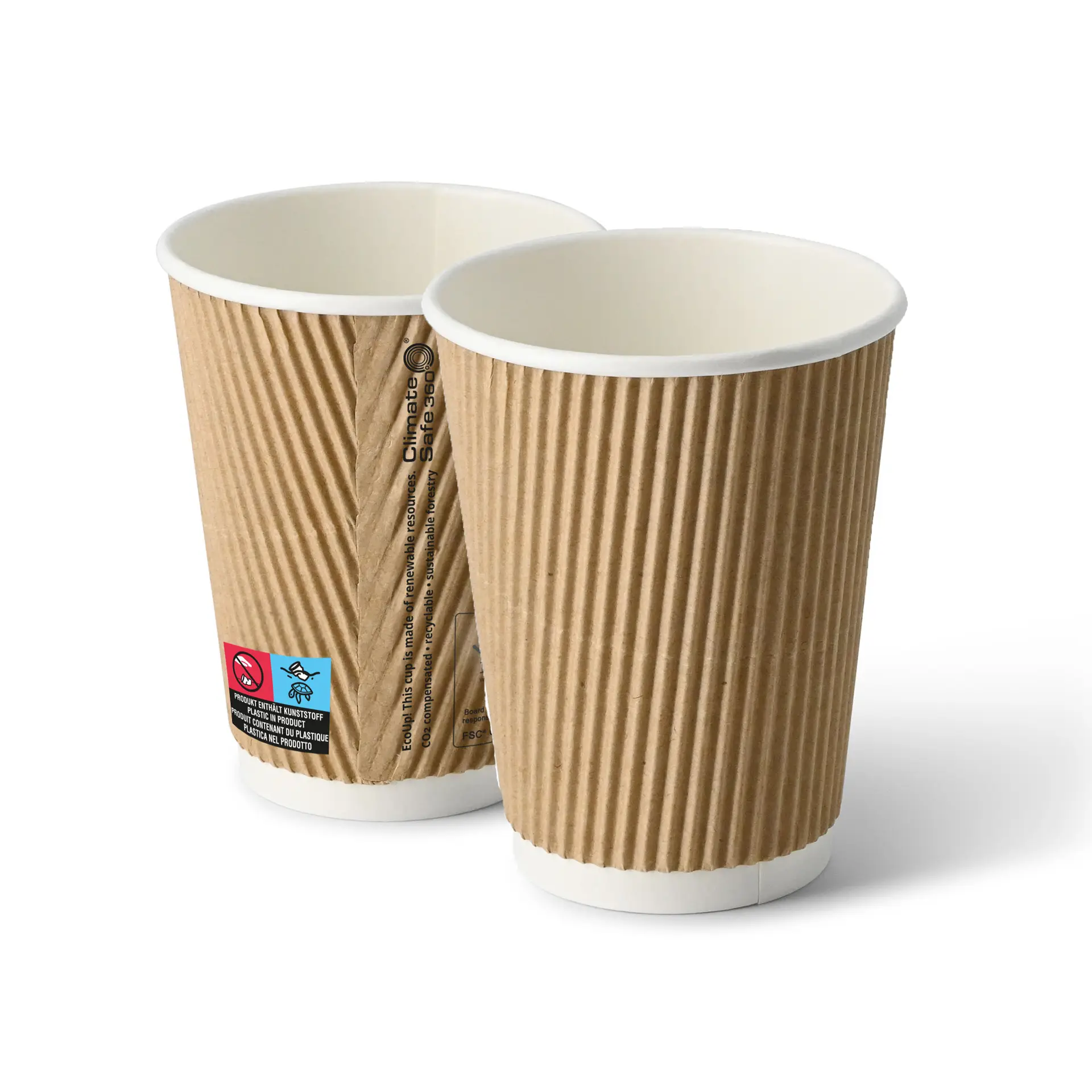 Gobelet en carton ondulé à emporter (revêtu de PE) 30 cl / 8 oz, Ø 90 mm, brun, intérieur blanc